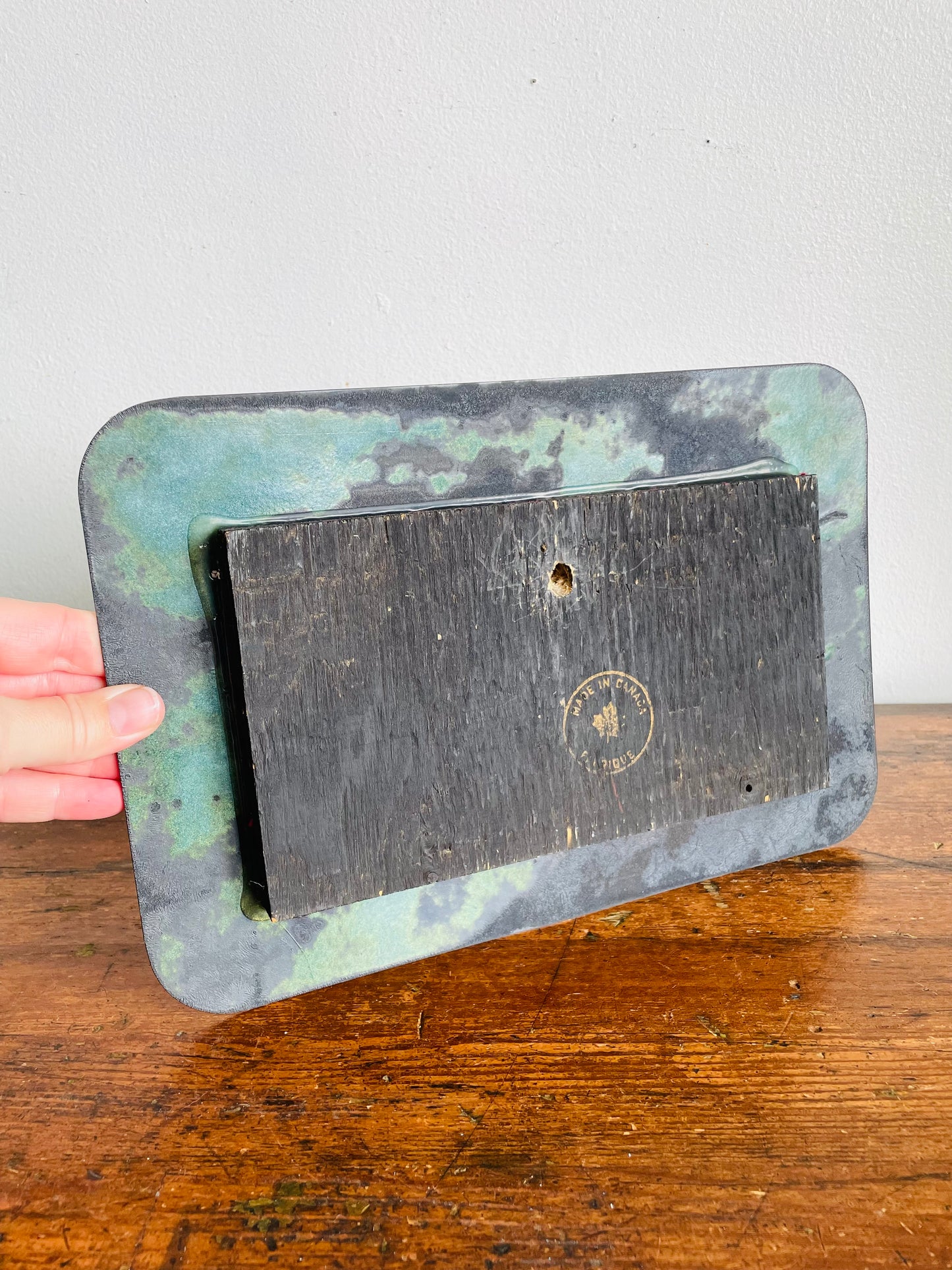 Vintage Hand Enamel on Copper Wall Plaque Picture - Signed by Canadian Artist B. E. Eren - Black-Capped Chickadee Birds on Branch with Sun - Made in Canada