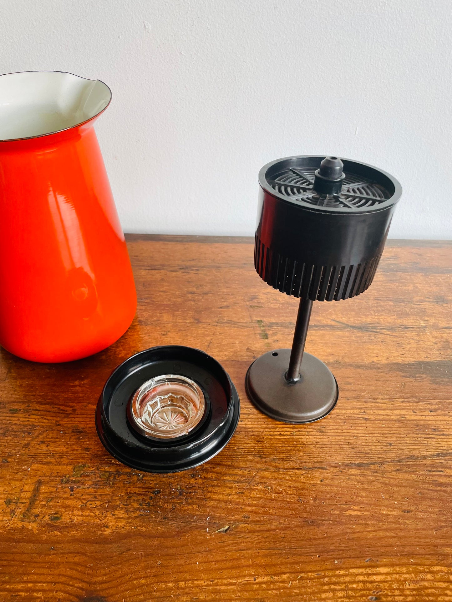 Mid-Century Modern Vibrant Orange Enamel Coffee Percolator or Tea Kettle