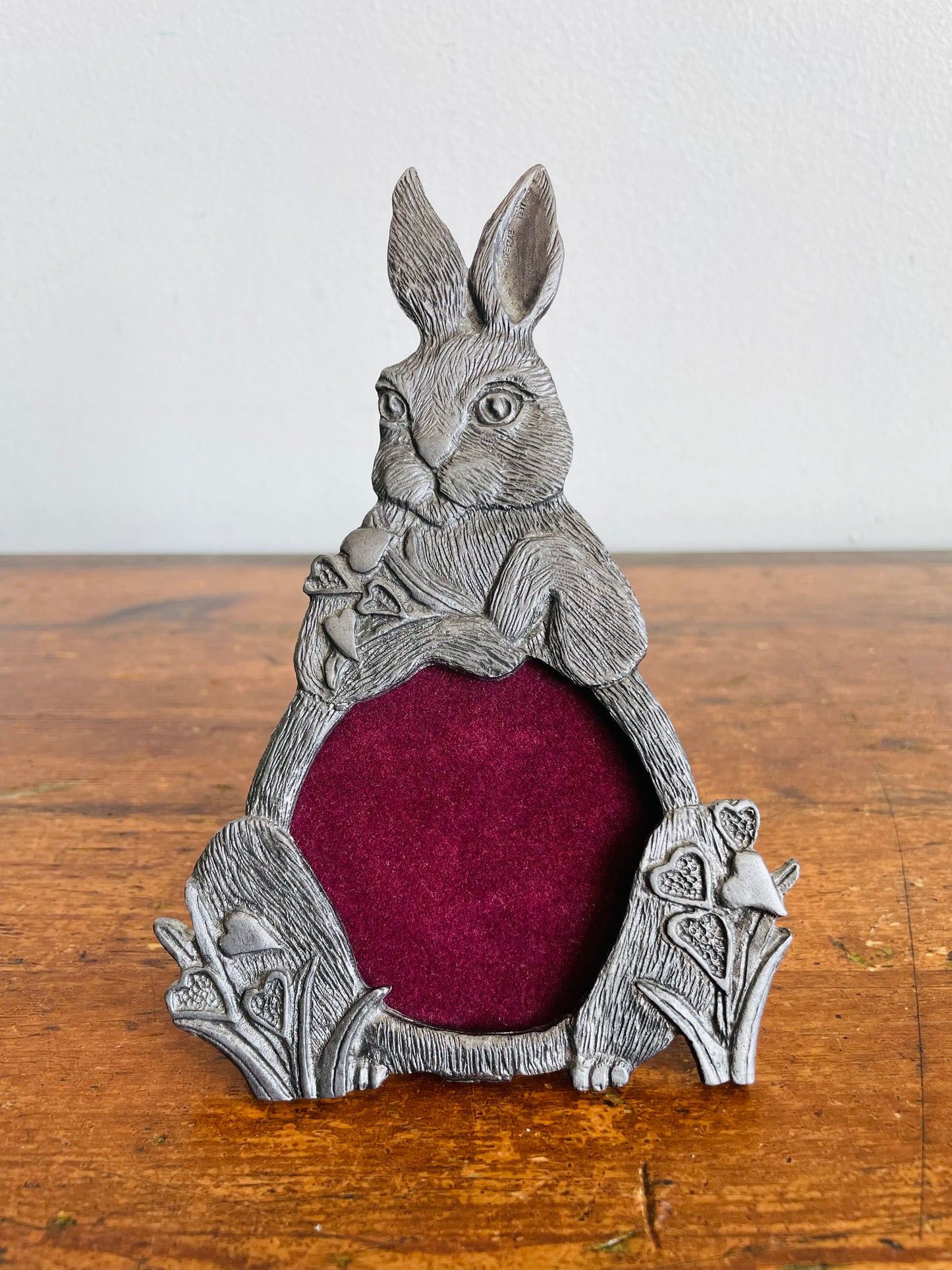 Vintage Metzke Pewter Bunny Rabbit Picture Frame with Easel Backing