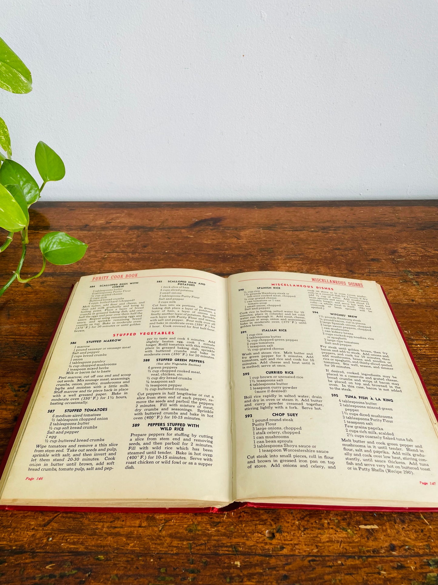 Vintage Purity Cookbook by Purity Flour Mills - Red Hardcover Book - 875 Tested Recipes (1945) Revised Wartime Ration Edition for WW2