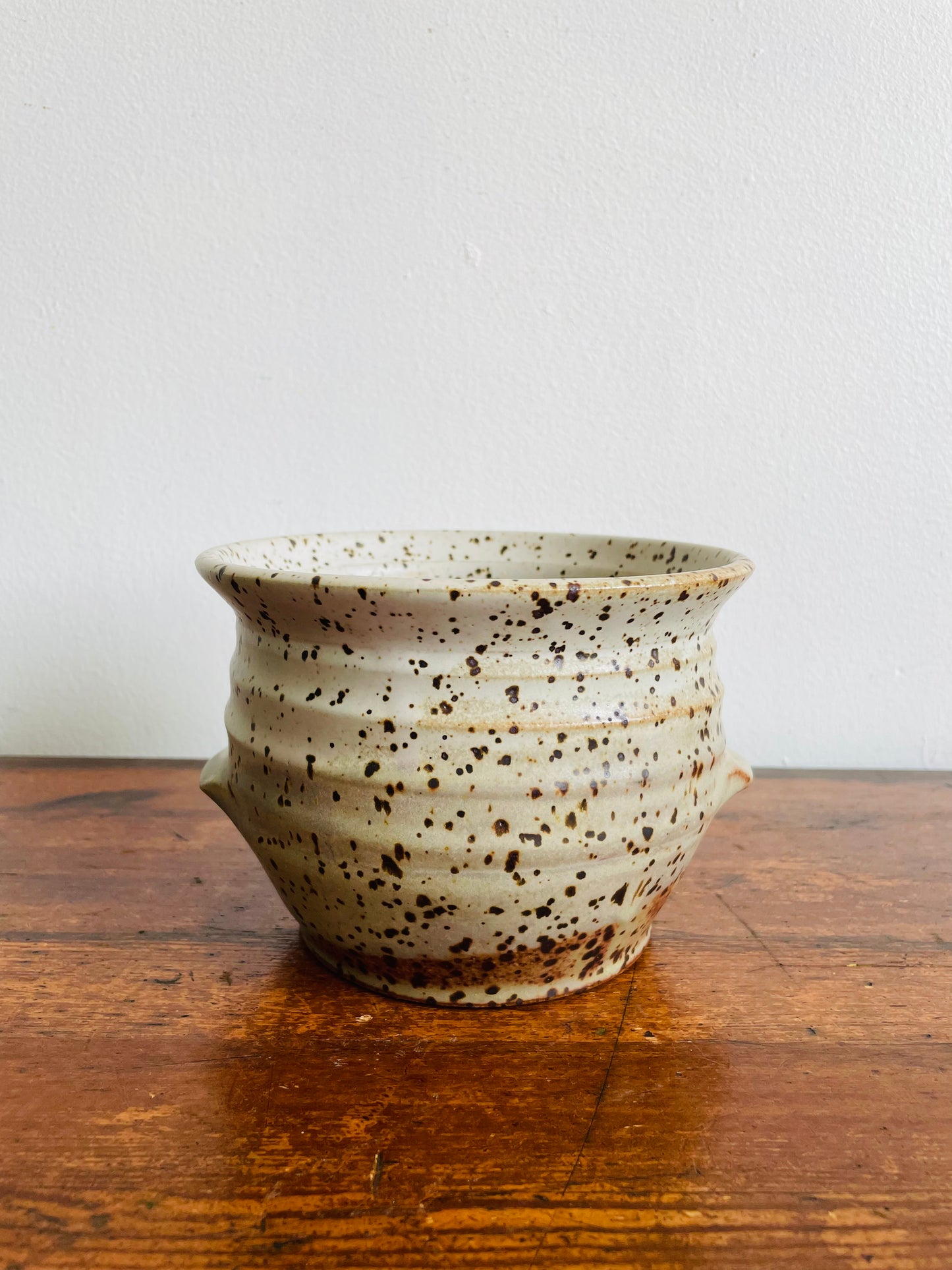 Studio Pottery Speckled Planter Pot with Groove Handles