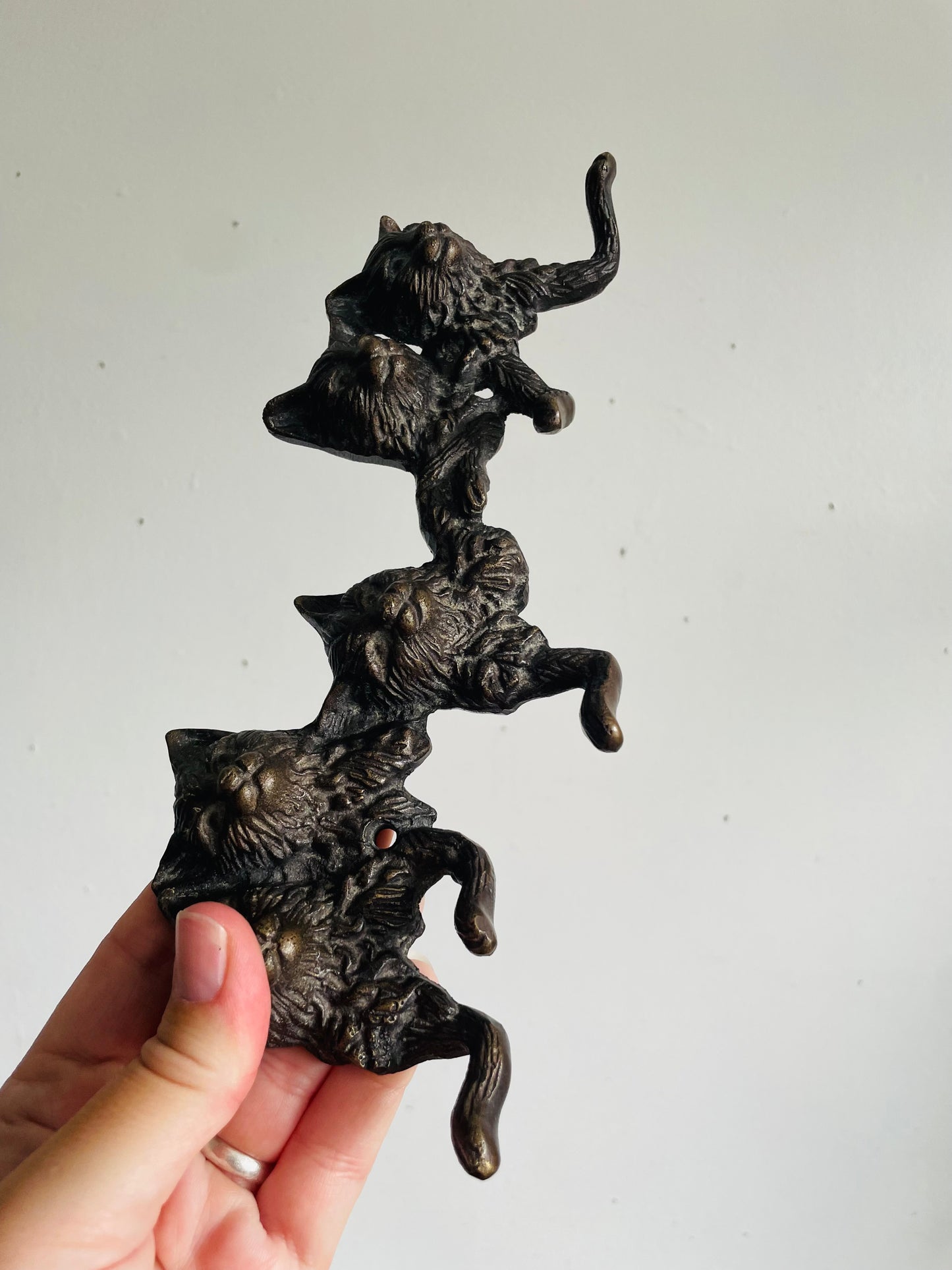 Vintage Solid Brass Kitten Cats Wall Hook Hanger or Key Rack