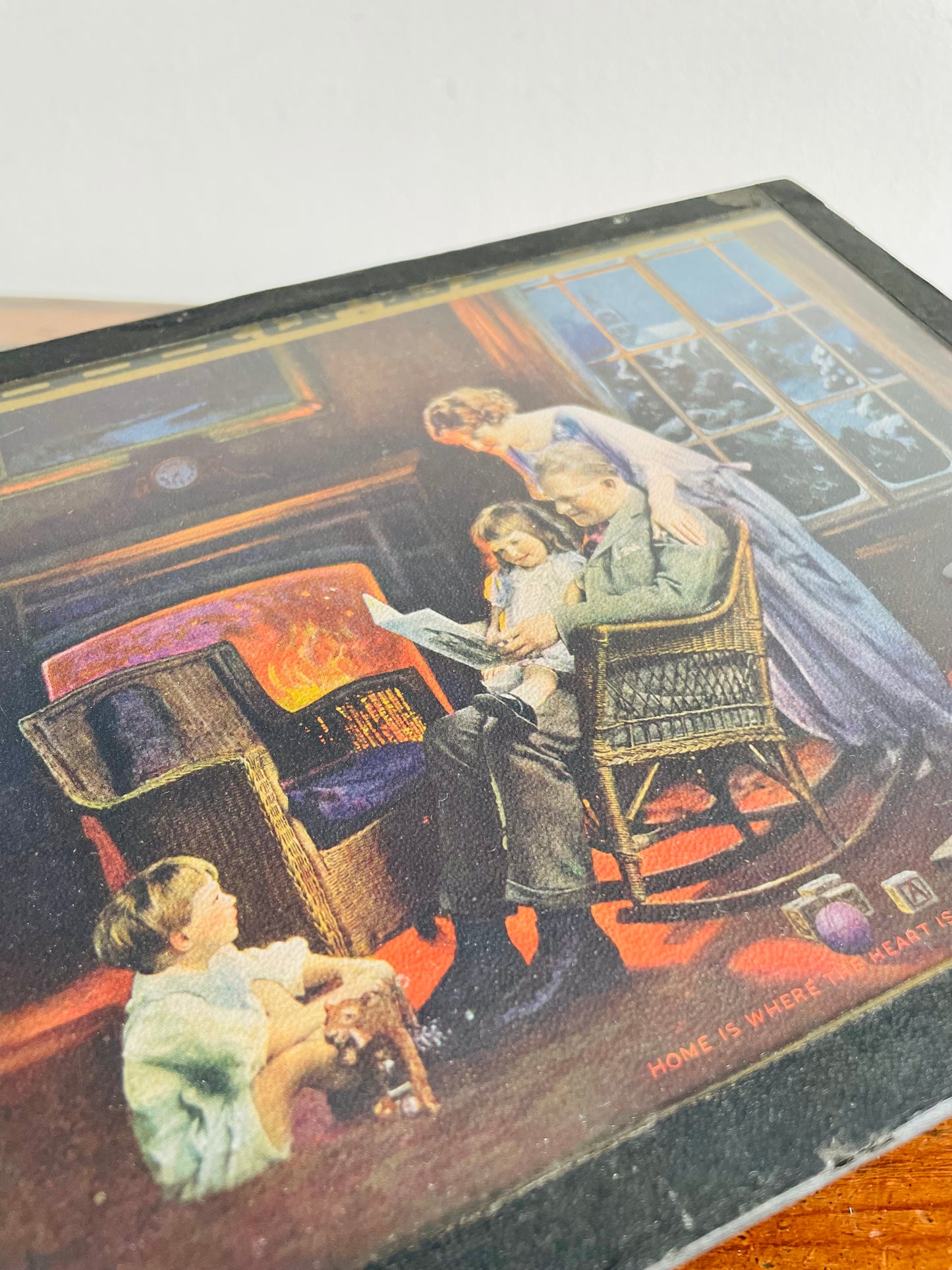 1920s / 1930s L. Goddard Print Picture in Glass - Home is Where the Heart Is