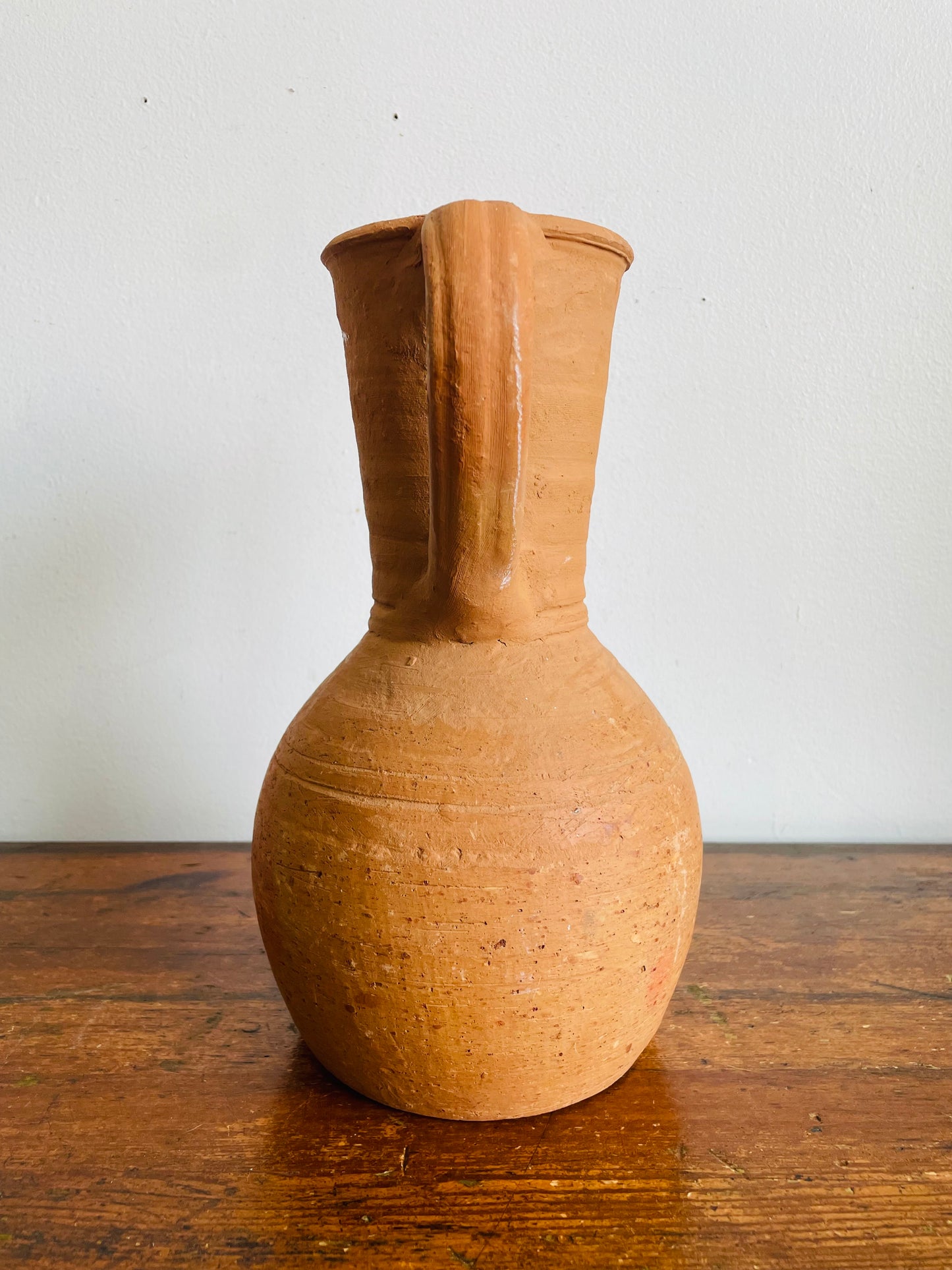 Vintage Rustic Earthenware Terracotta Clay Pitcher Jug Vase with Handle