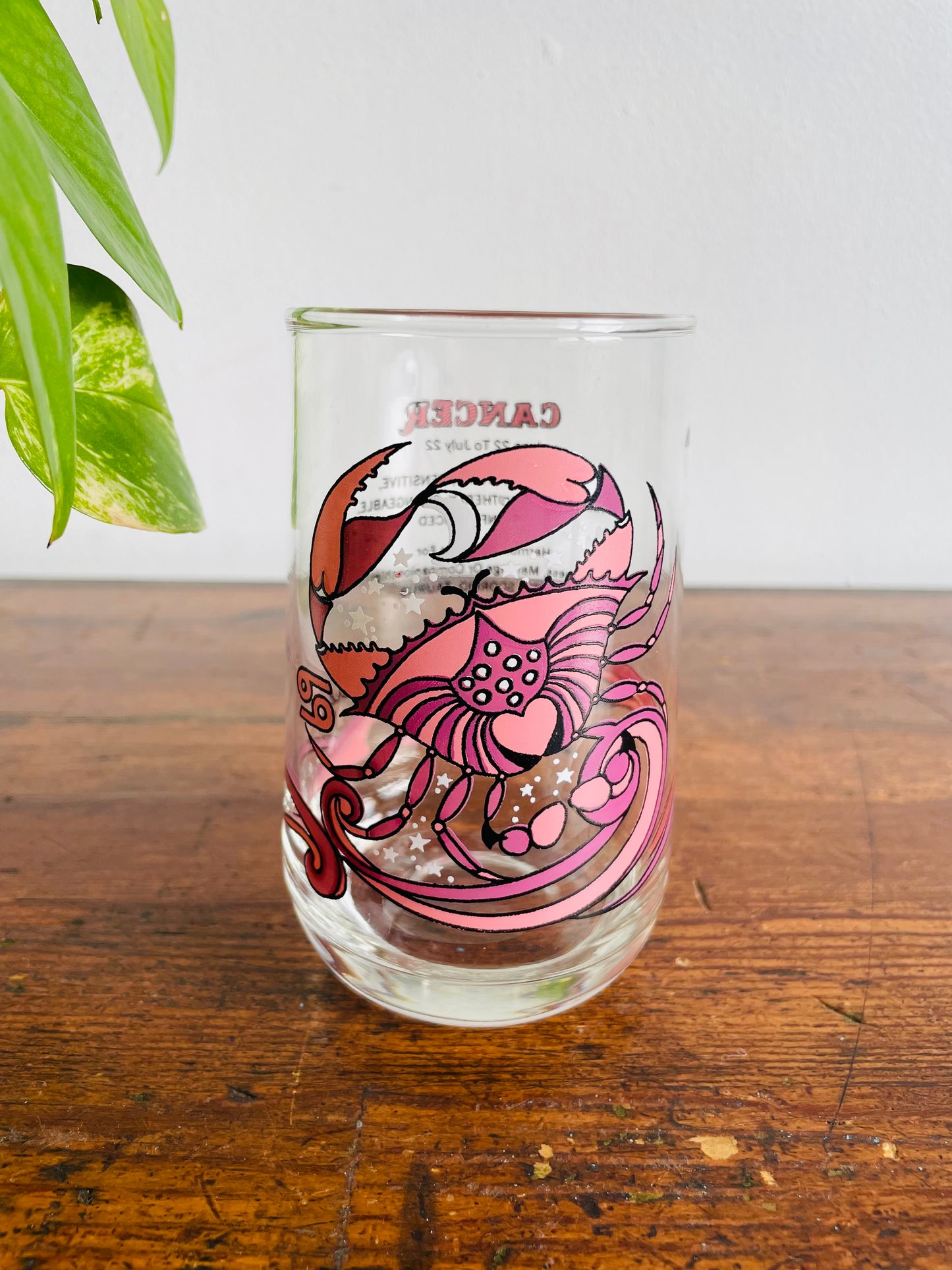 1976 K.M.A. Beverly Arby's Astrology Zodiac Drinking Glass - Cancer Crab Sign - June 22 to July 22 Birthdays