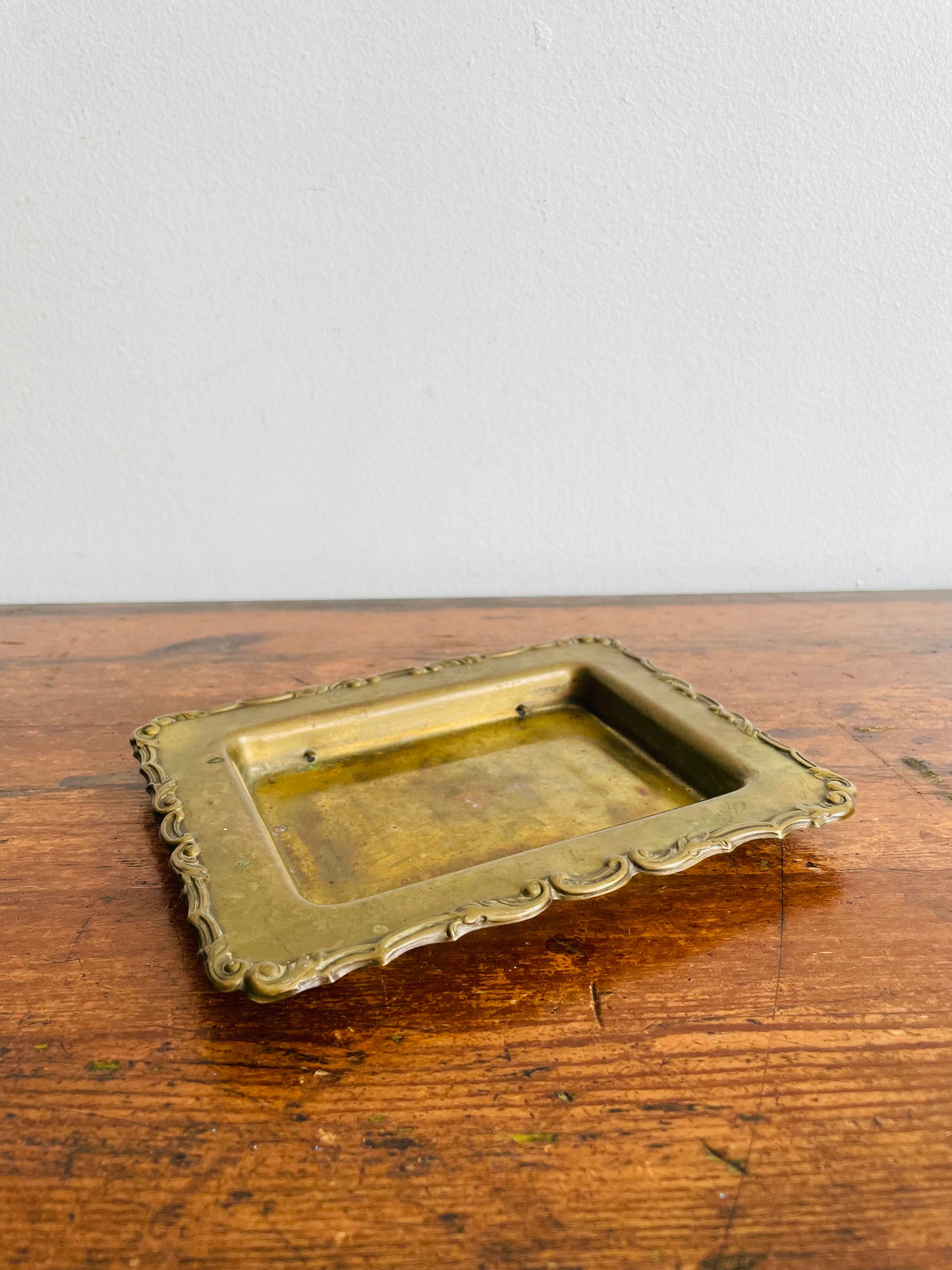 Brass Tray Dish with Ornate Design Around Rim - Great for Business Cards, Soap, Jewellery, Etc.