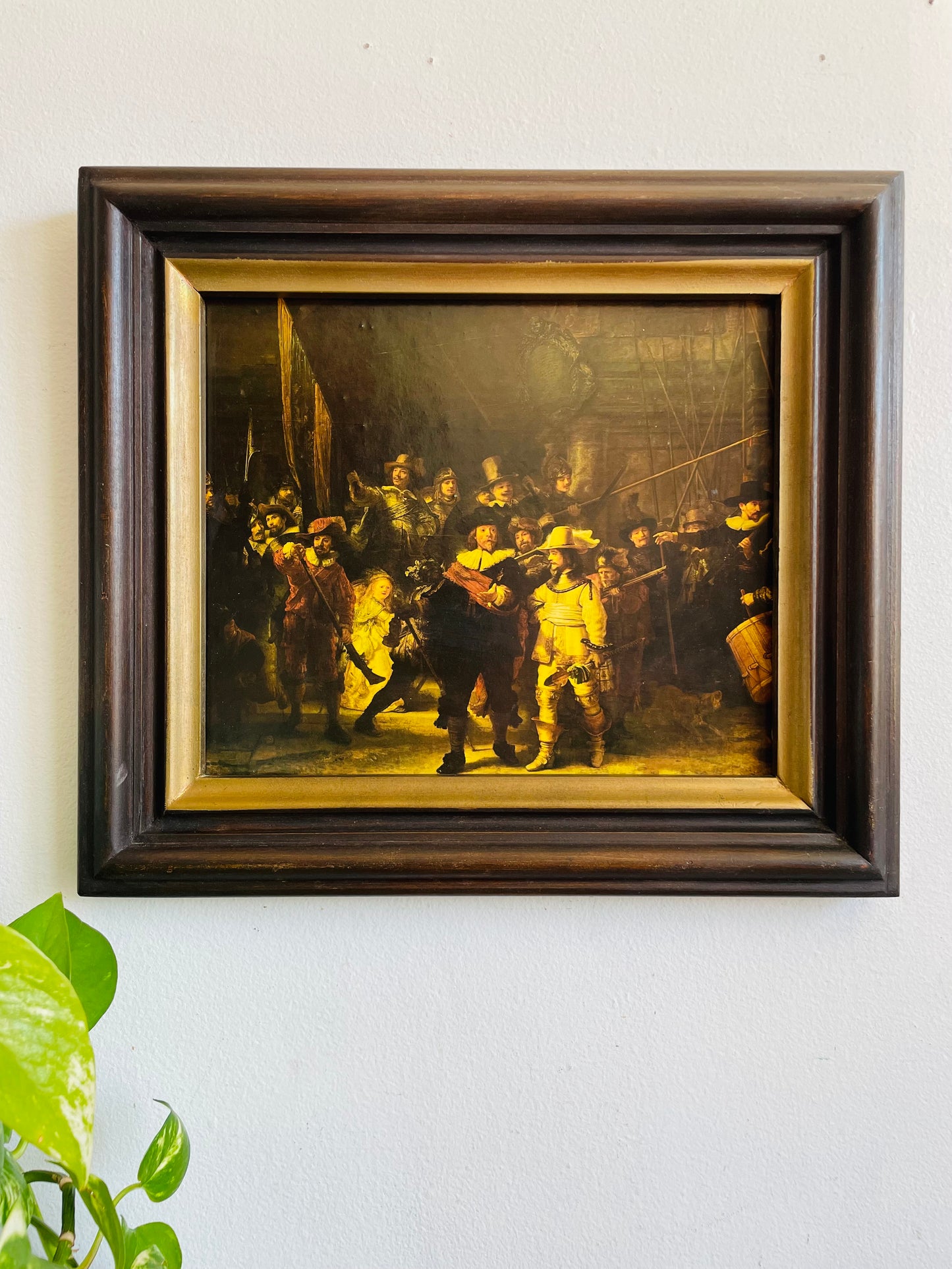 Vintage Framed Reproduction Print Picture - The Night Watch by Dutch Artist Rembrandt van Rijn - Rijksmuseum Amsterdam