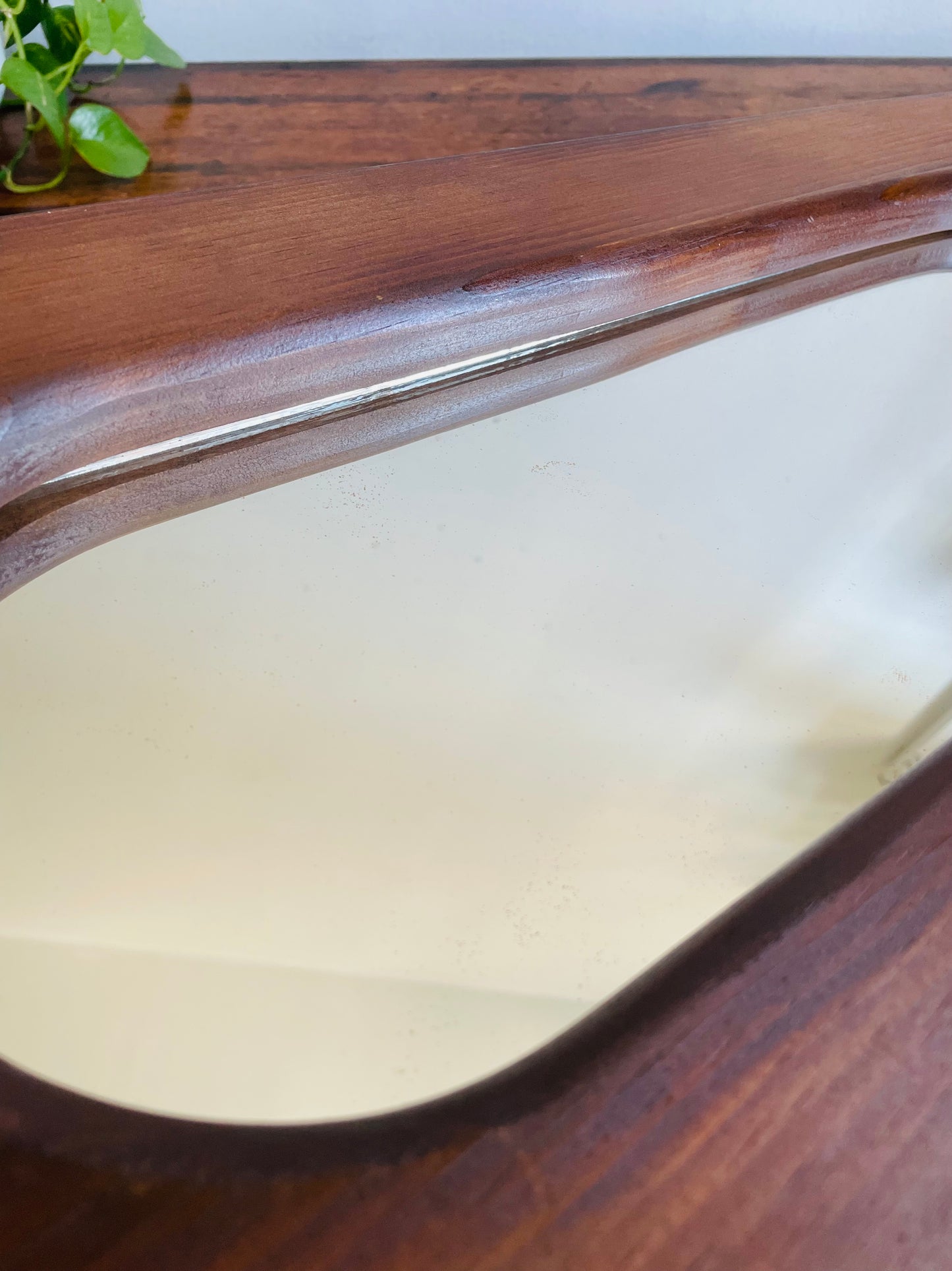 Vintage Organic Wavy Shaped Wood Mirror with Two Shelf Ledges - 3.5 Feet Long - No Shipping