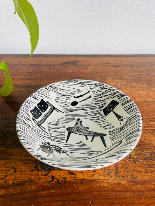 Ridgway Homemaker Bowl with Mid-Century Black & White Design - Made in England