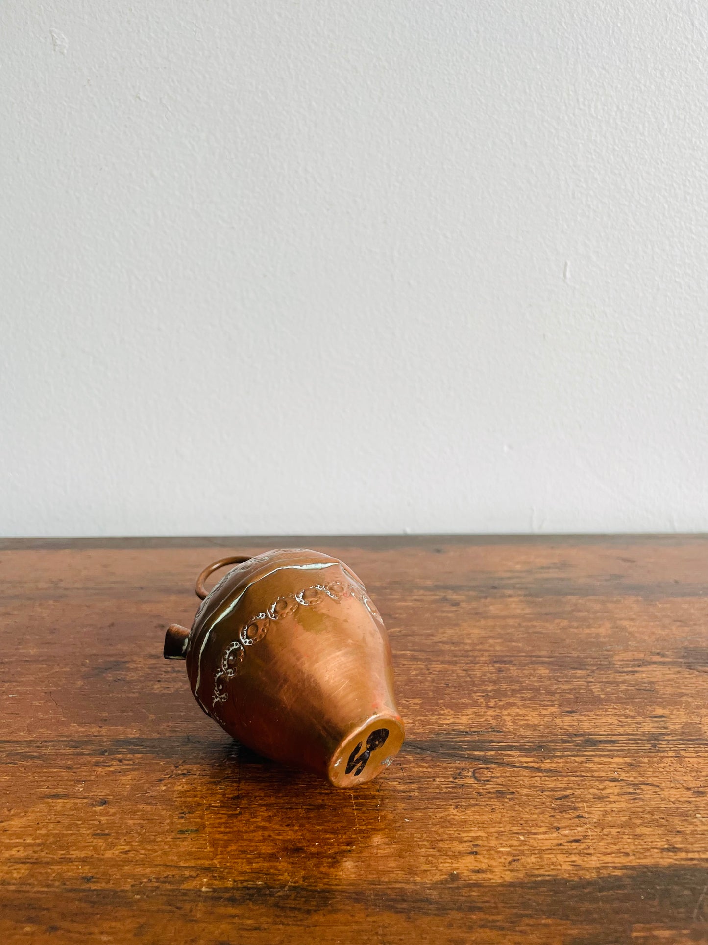 Miniature Copper Drinking Jug Vessel with Etched Design