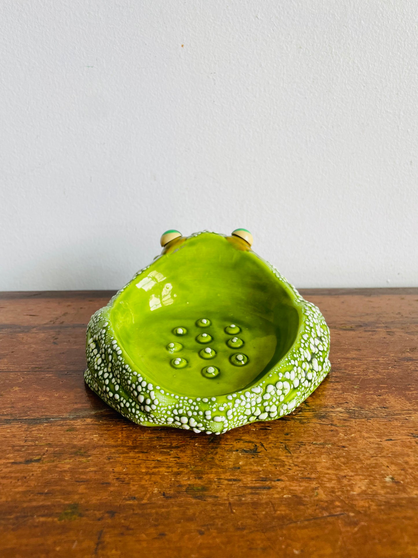 Vintage Hand Painted Cute & Squat Frog Scrubbie, Sponge or Soap Holder - Signed Josie