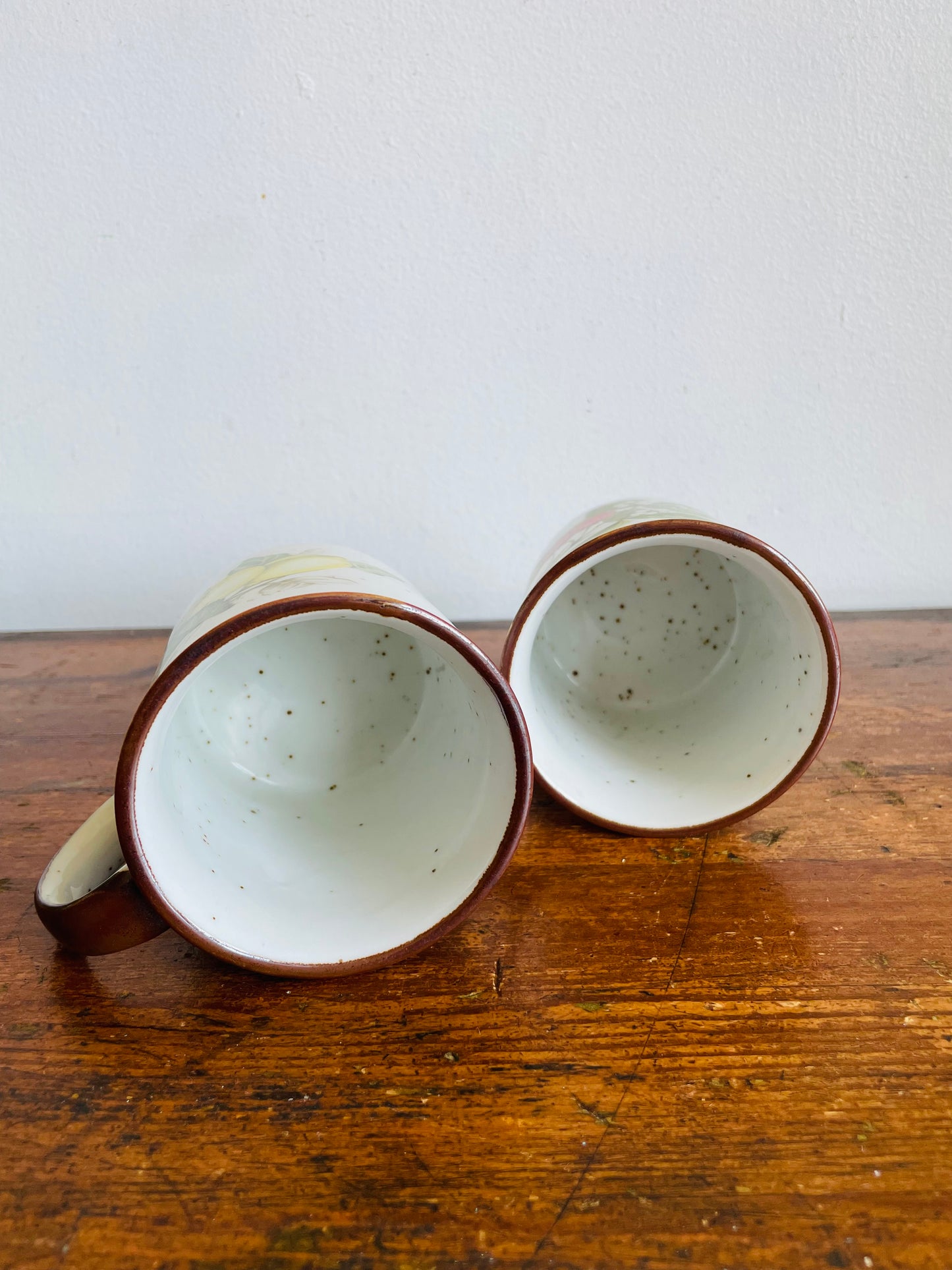 Vintage Speckled Fruit Mugs with Strawberries & Lemons - Made in Japan - Set of 2