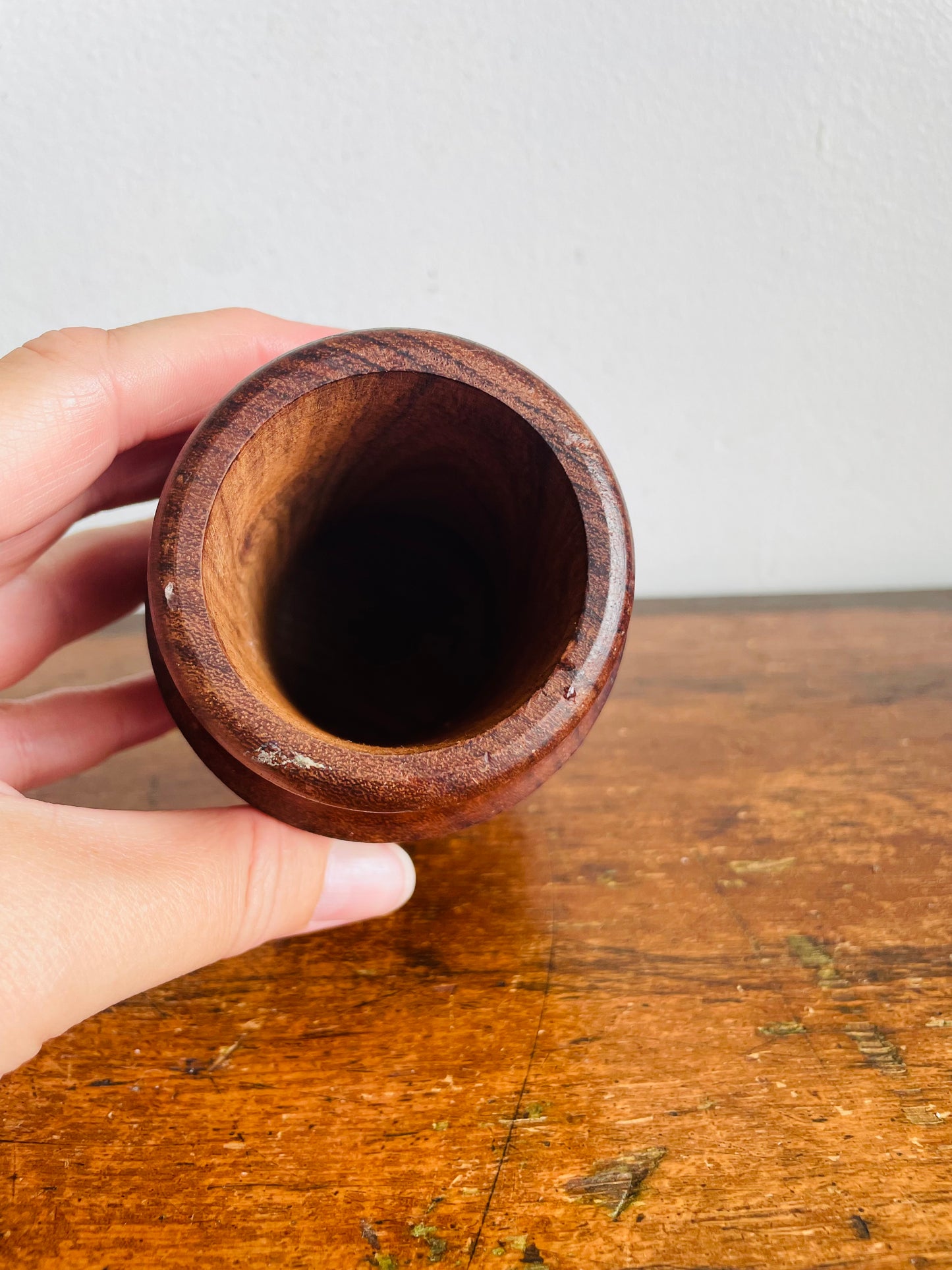 Vintage Carved Indian Rosewood / Sheesham Wood Cup Holder or Bud Vase - Great for Incense, Makeup Brushes, Dried Flowers, Pencils, Etc.