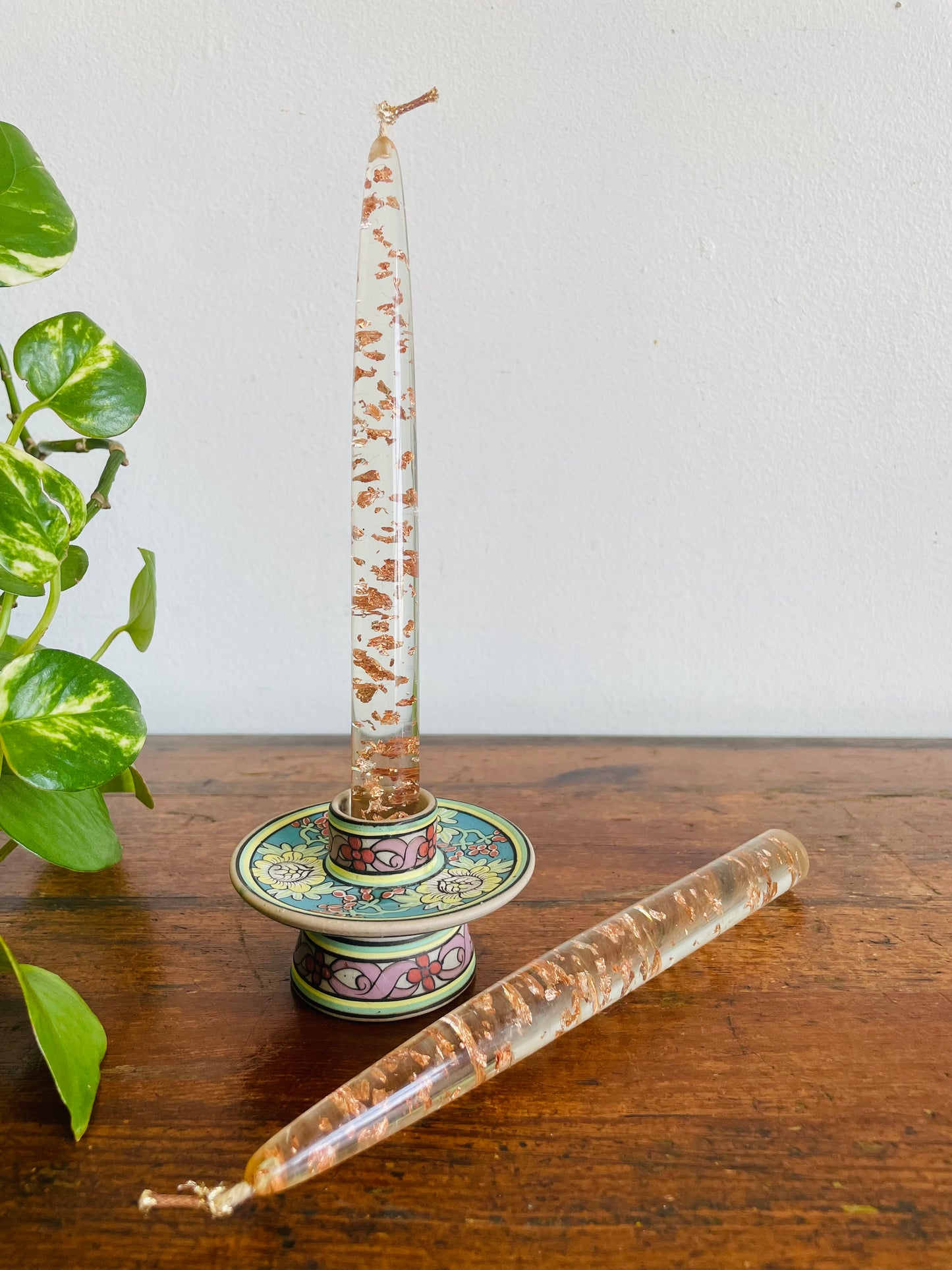 Vintage Baan Celadon Chiang Mai Pottery Candle Holder with Beautiful Flower Design - Made in Thailand