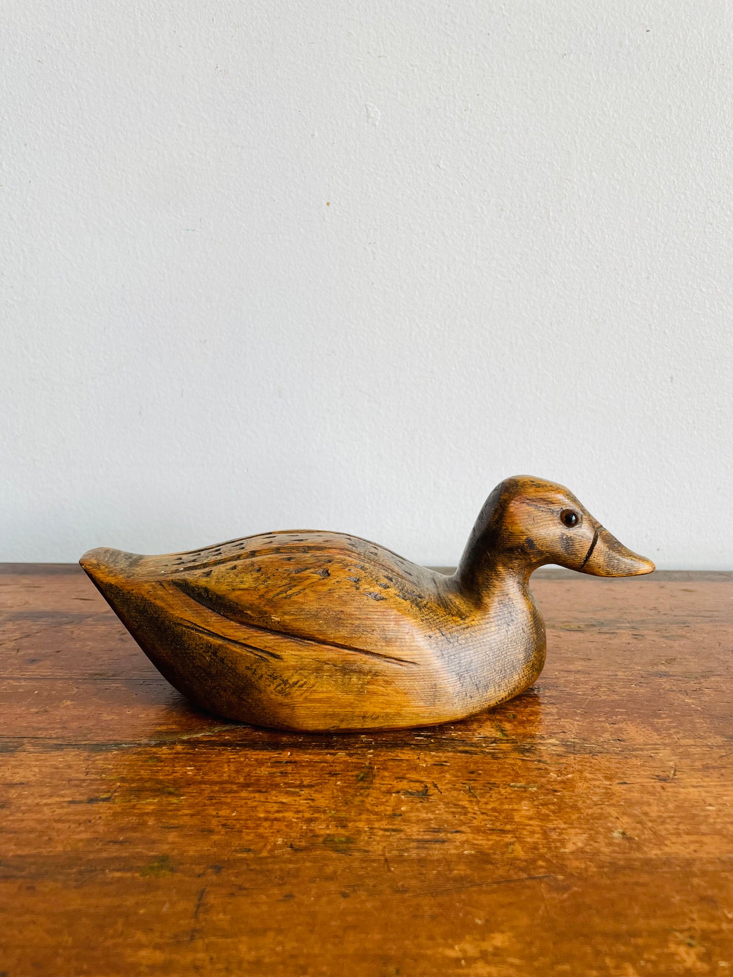 Vintage 1989 Wood Duck Decoy Bird Figurine - Artist Signed