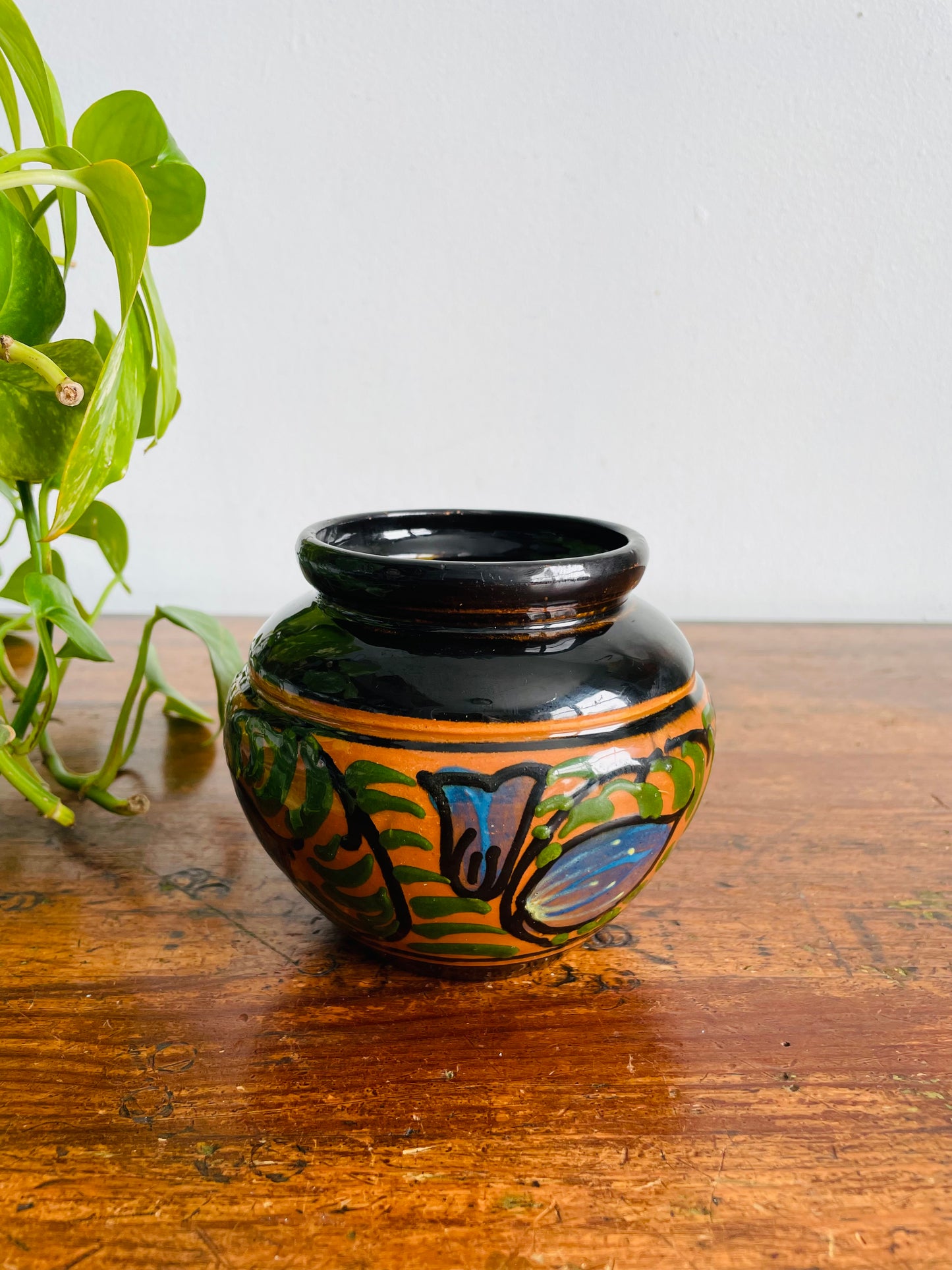 Antique / Possibly Vintage Carl Gebauer-Style Arts & Crafts Era Hand Painted German Floral Vase or Planter Pot - Made in Germany - Stamped