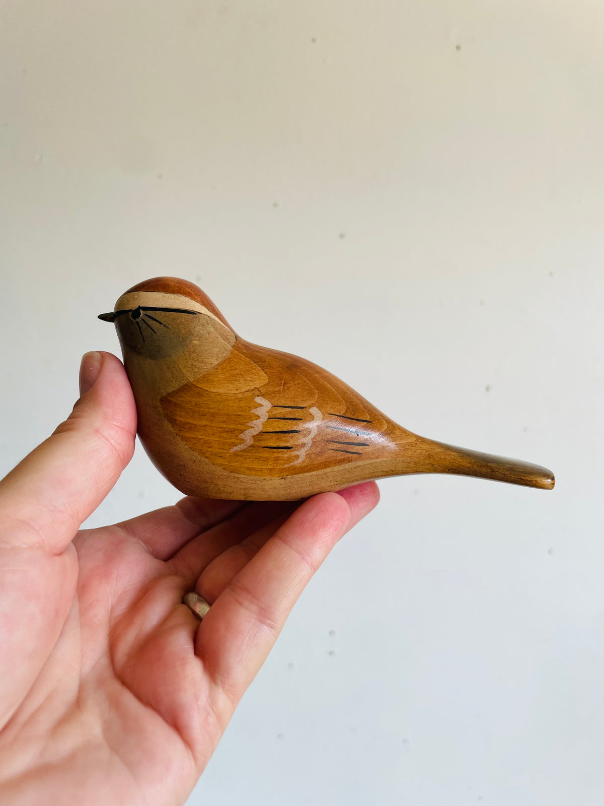Vintage 1992 Hand-Painted Wood Chipping Sparrow Bird - Artist Signed - Jim Harkness - Stayner, Ontario