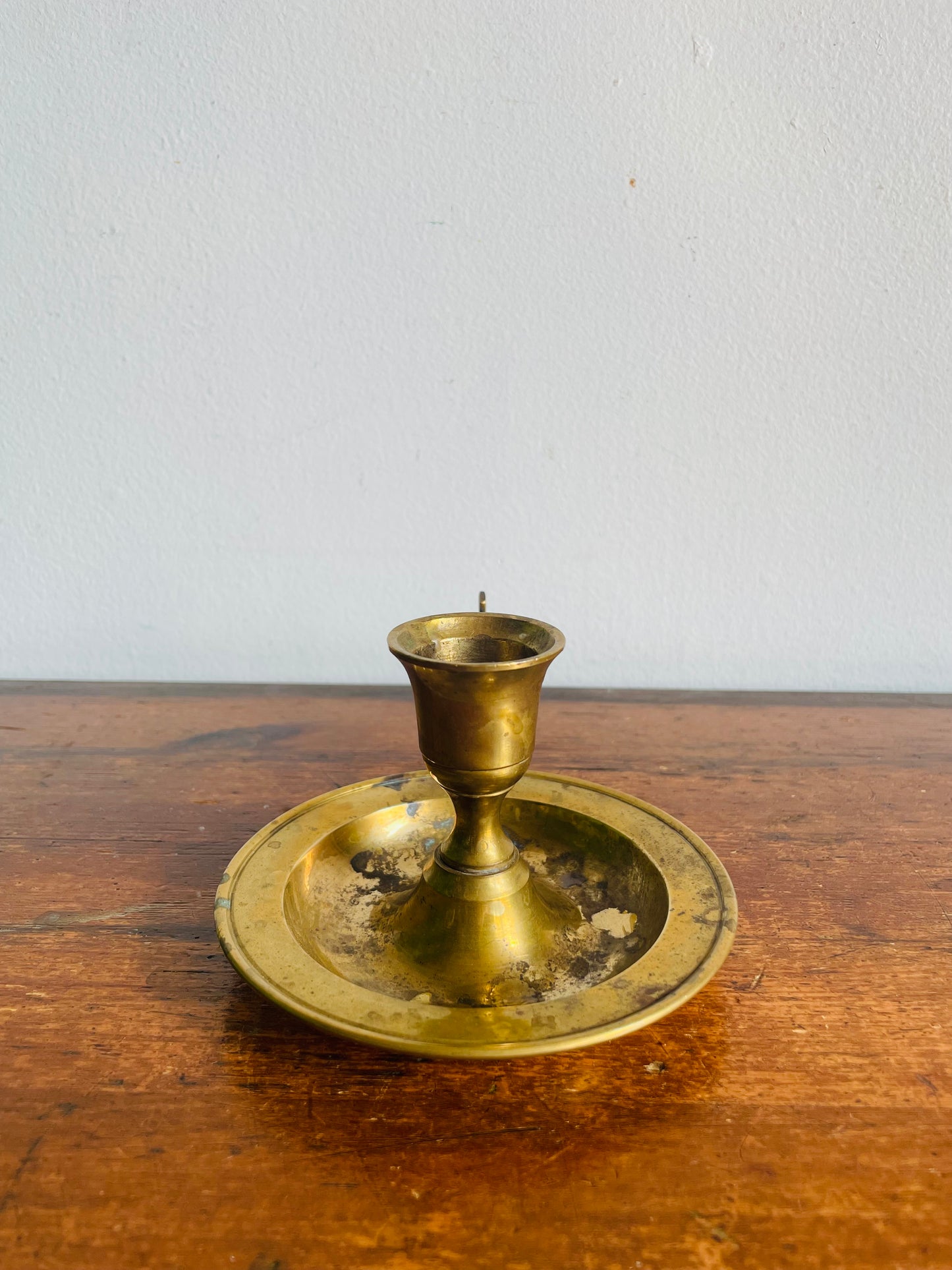 Vintage Solid Brass Chamberstick Candle Holder with Swoop Handle