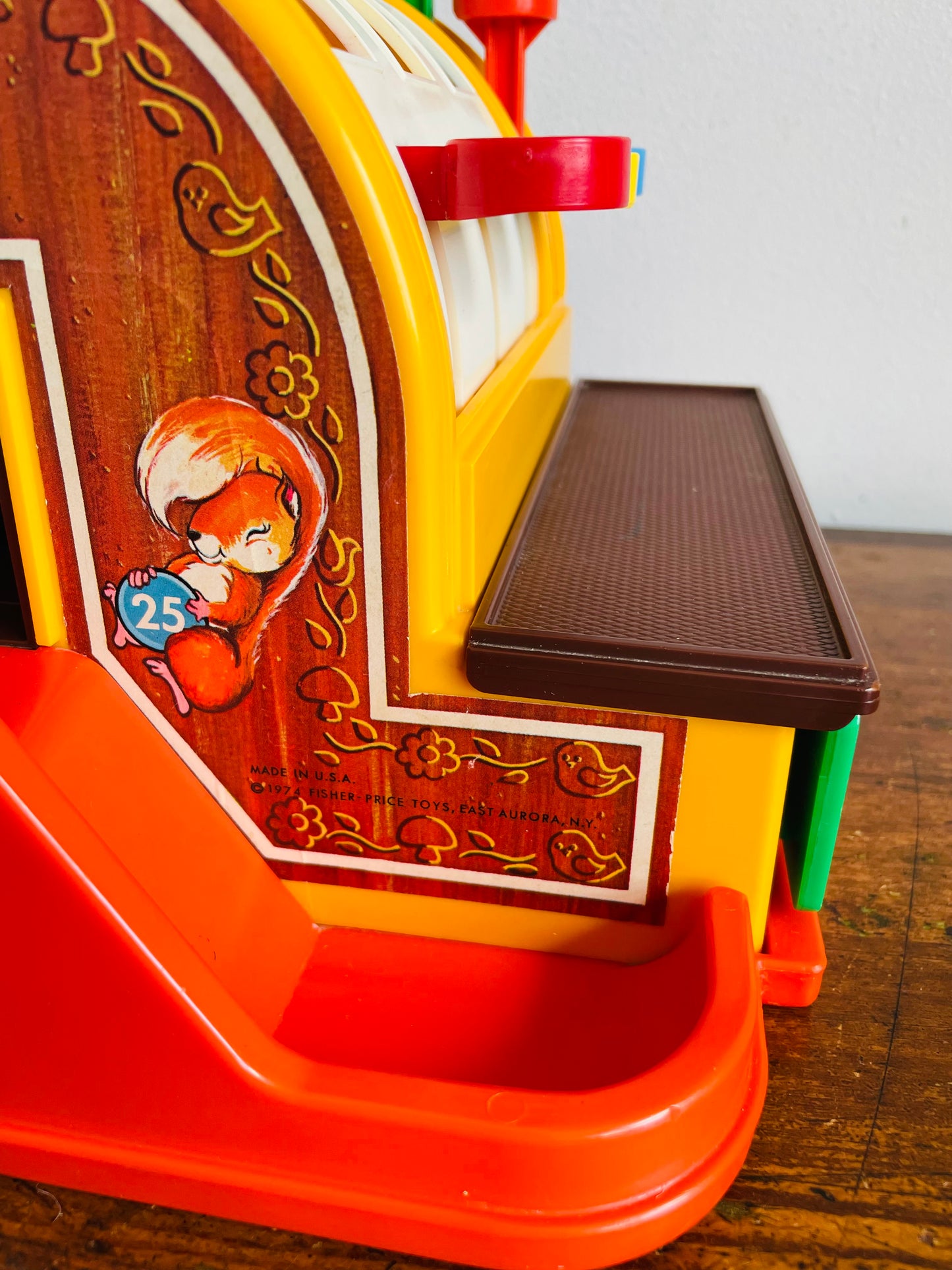 Vintage 1974 Fisher Price Toys Cash Register - Includes 6 Coins - Buttons, Bell, Drawer - Tested / Works!