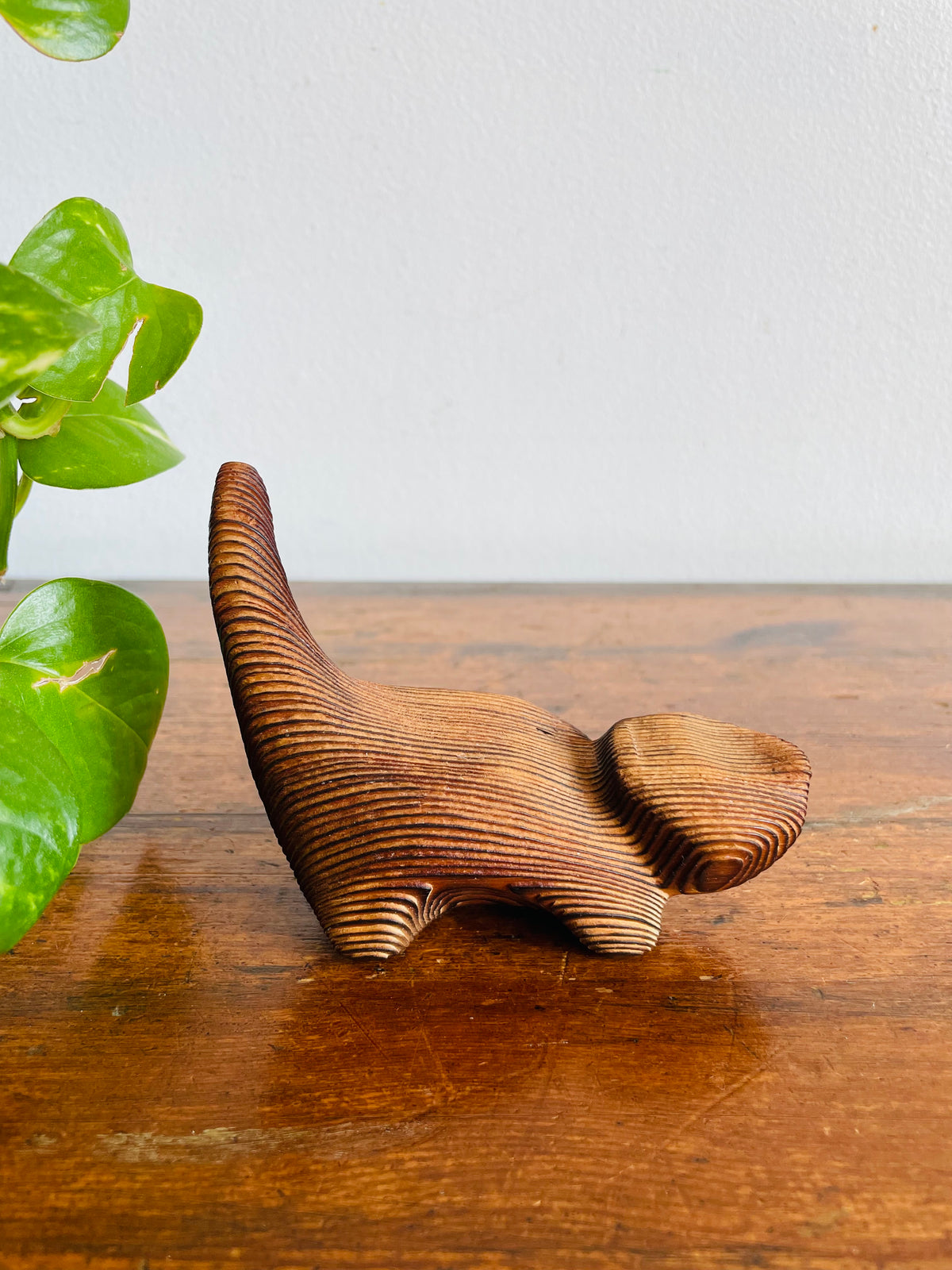 Vintage Canadian Folk Art Carved Cedar Wood Cat Figurine