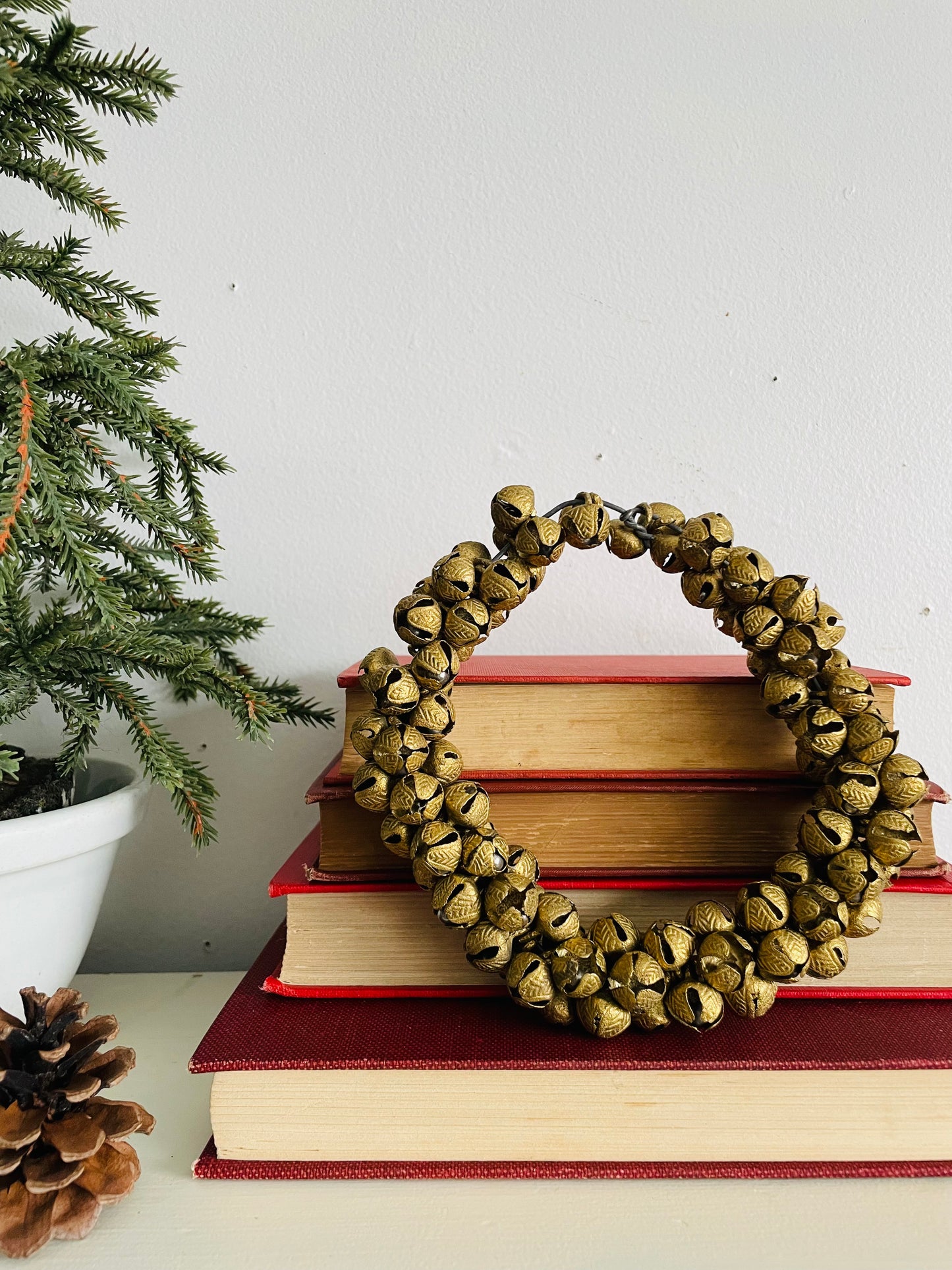 Vintage Heavy Wreath of Solid Brass Mini Jingle Bells on Sturdy Wire - Great to Hang or Hold a Candle!