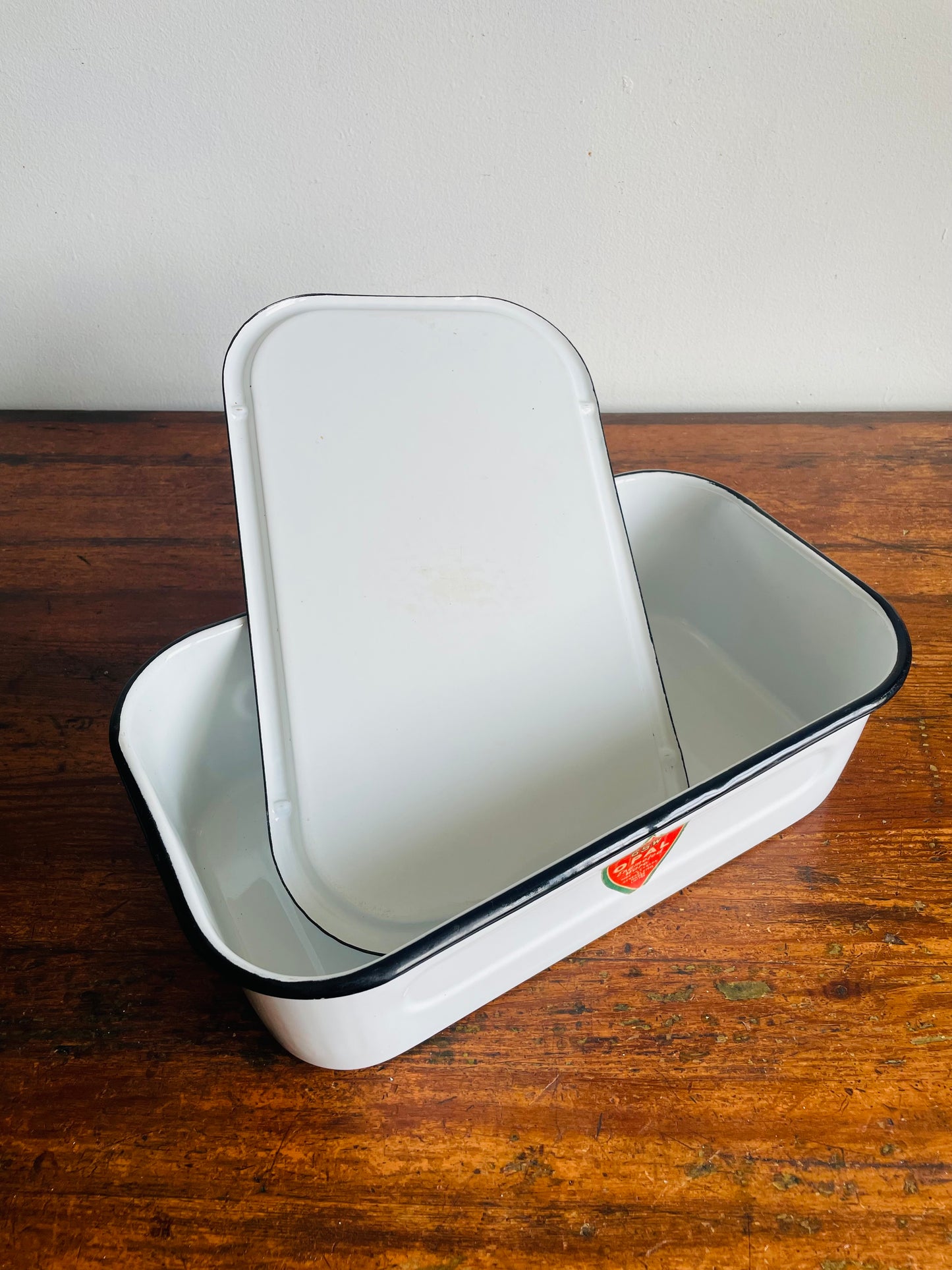 Vintage White with Black Trim GSW Opal Enamelware Refrigerator Box with Lid - Made in Canada by General Steel Wares Limited