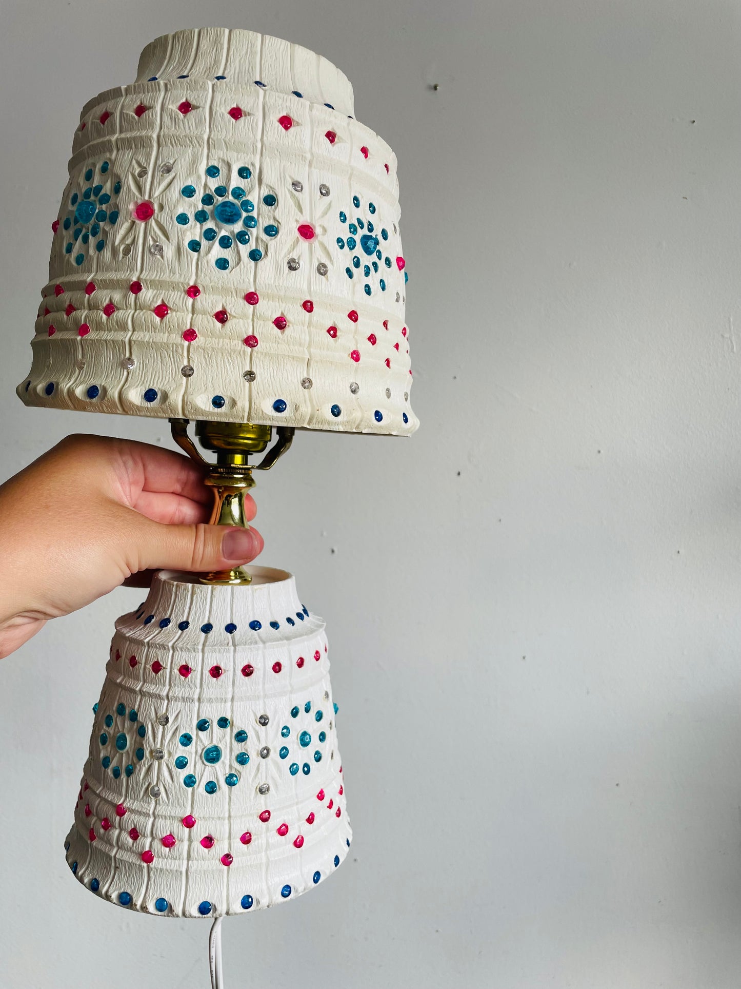 MCM Plastic Lawnware Table Lamp with Brightly Coloured Beads - Pink, Blue & Clear