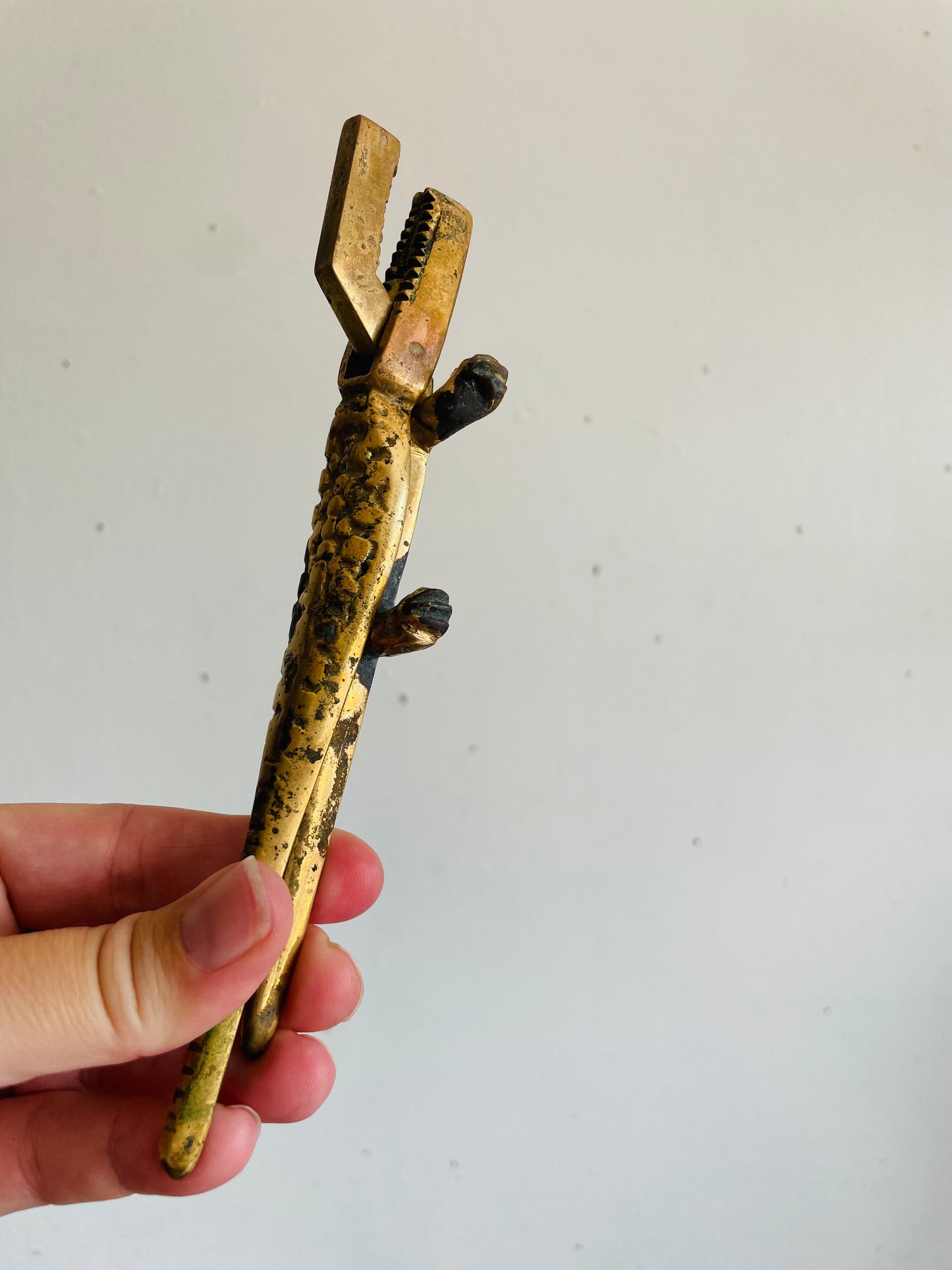 Vintage Solid Brass Alligator Nutcracker with Tarnish / Sold As-Is