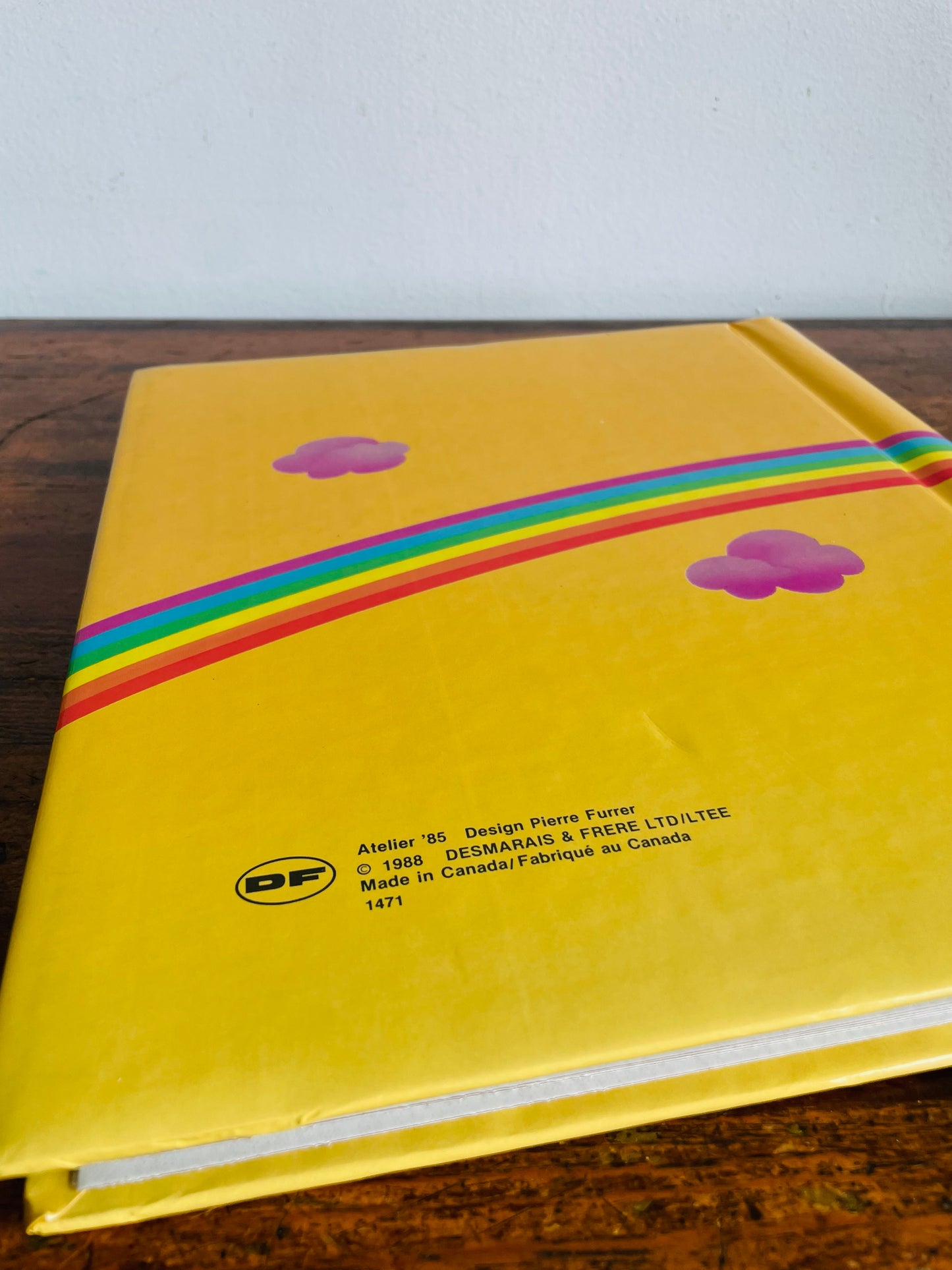 Vintage 1988 Bright Yellow 40 Page Photo Album or Scrapbook with Rabbit Sliding Down Rainbow - Made in Canada