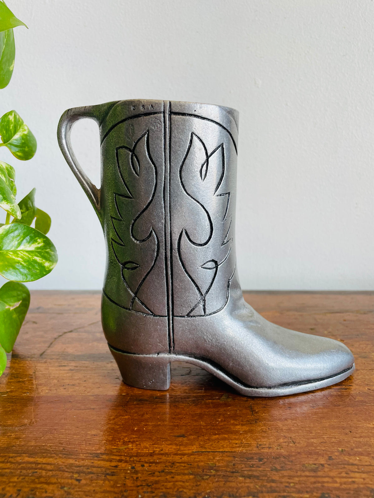 Vintage Metal Wilton Armetale Breakin' The Noggin Equestrian Western Cowboy Boot Novelty Beer Mug Stein, Pitcher, Makeup Brush Holder, Vase, Etc.