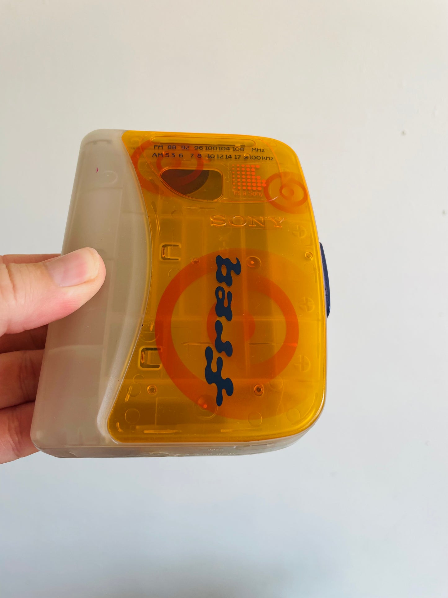1990s Sony Freq Orange & Transparent Walkman - Radio Cassette Player WM-FQ01 - Refurbished / New Belts / Works!