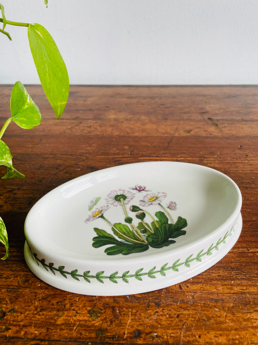 1972 Portmeirion Botanic Garden Daisy Flower Pattern Oval Soap or Trinket Dish by Susan Williams-Ellis - Made in England