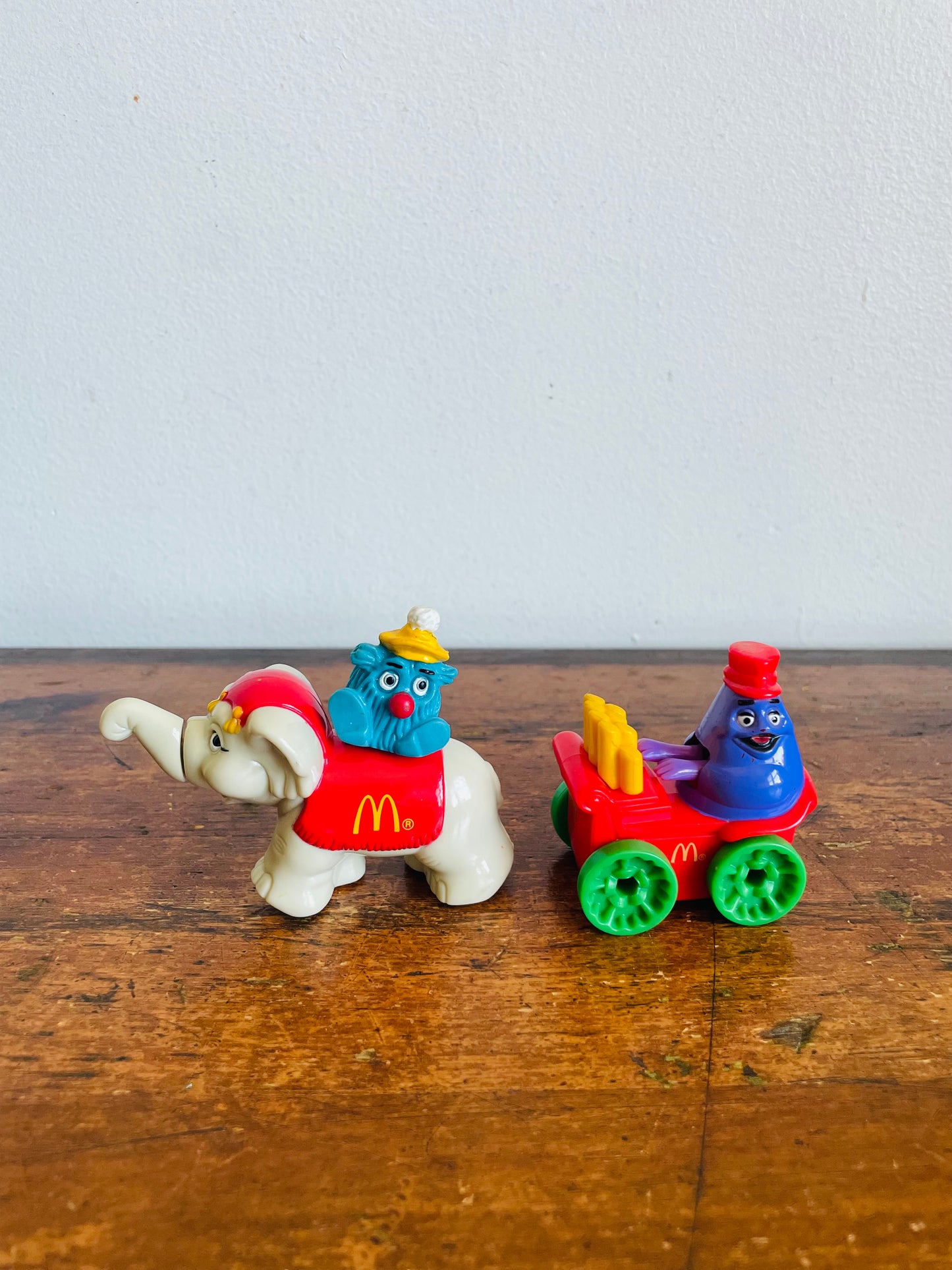 Vintage 1989 McDonald's Happy Meal Toy Bundle - Circus Parade Series - Blue Fry Guy & Grimace