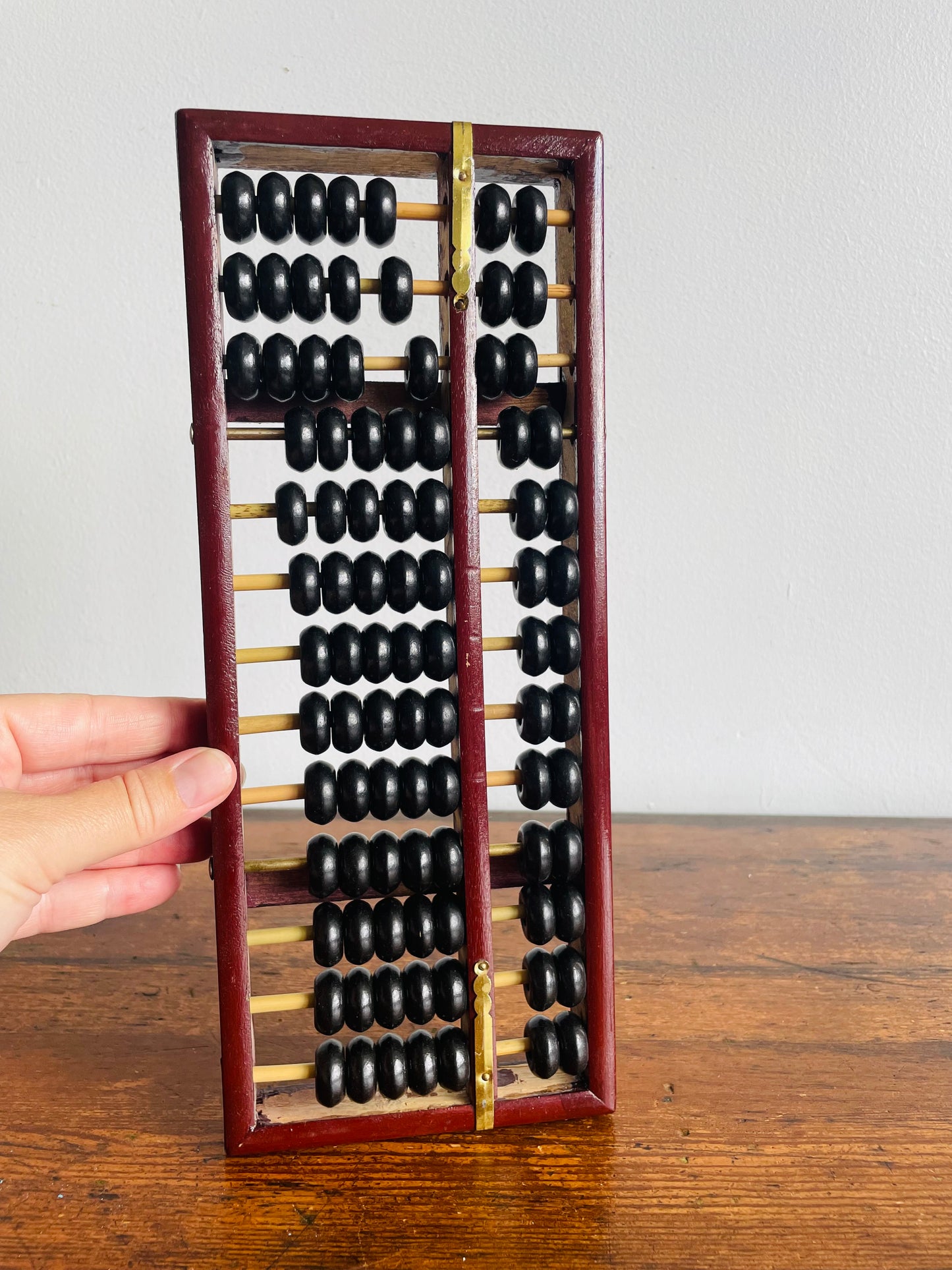 Wood Abacus Counting Beads with Frame & Brass Hardware