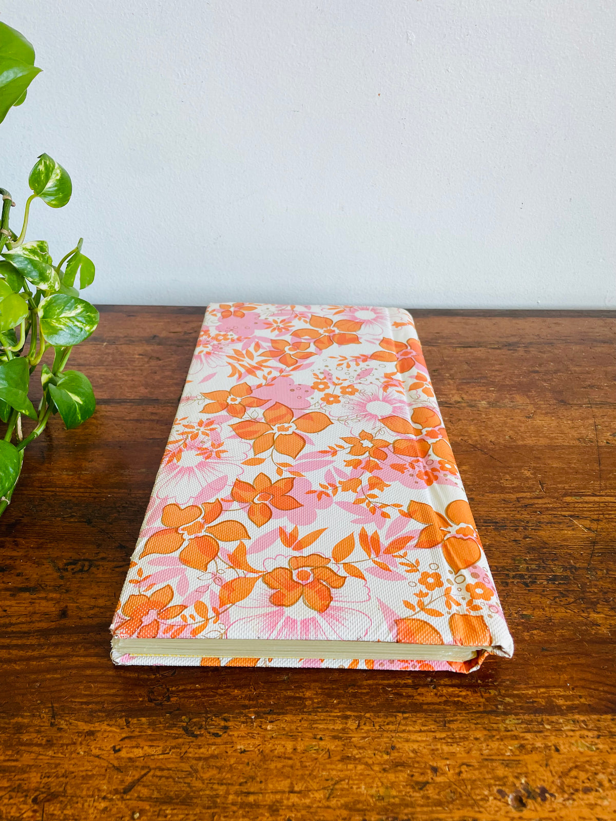 Vintage Groovy Flower Power Postcard Photo Album Scrapbook with White, Orange & Pink Floral Design - Made in Hong Kong