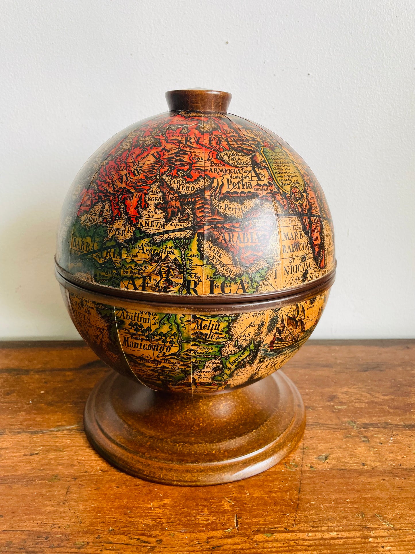 Vintage Mercurio D'Oro Old World Style Globe Ice Bucket - Made in Italy - Includes Stainless Steel Ice Tongs