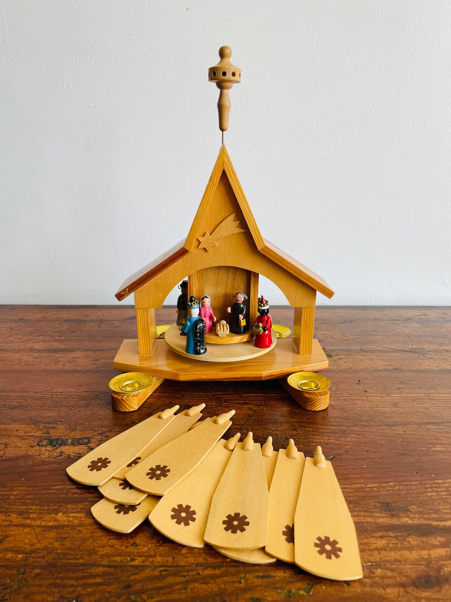 Wooden Christmas Pyramid Nativity Candle Carousel - Made in Taiwan