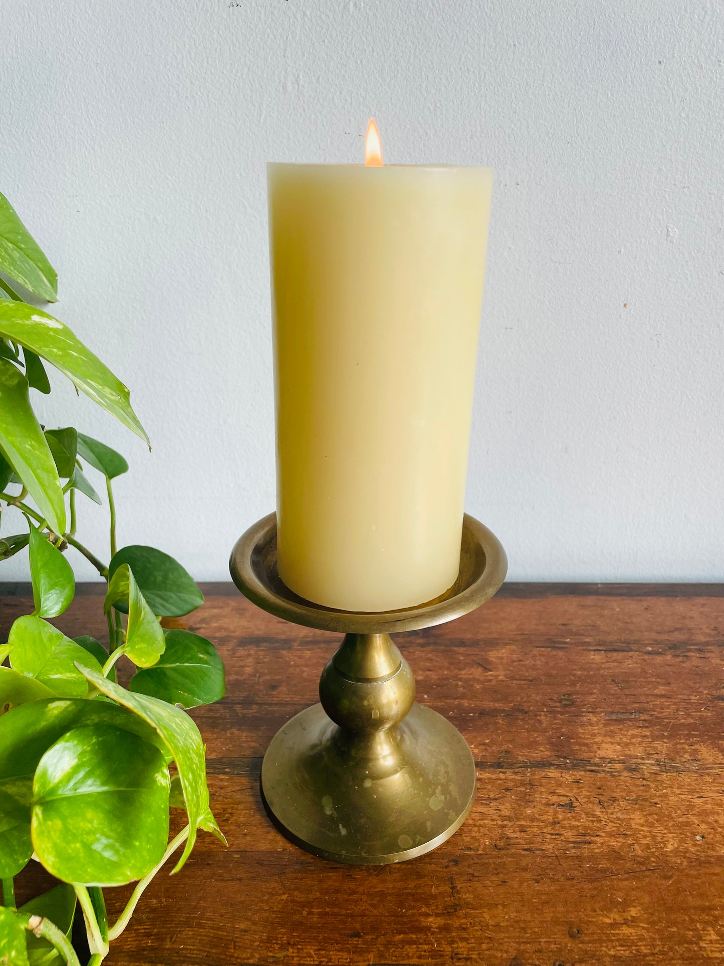 Vintage RIH Solid Brass 4.75" Pillar Candle Holder with Spike - Made in India