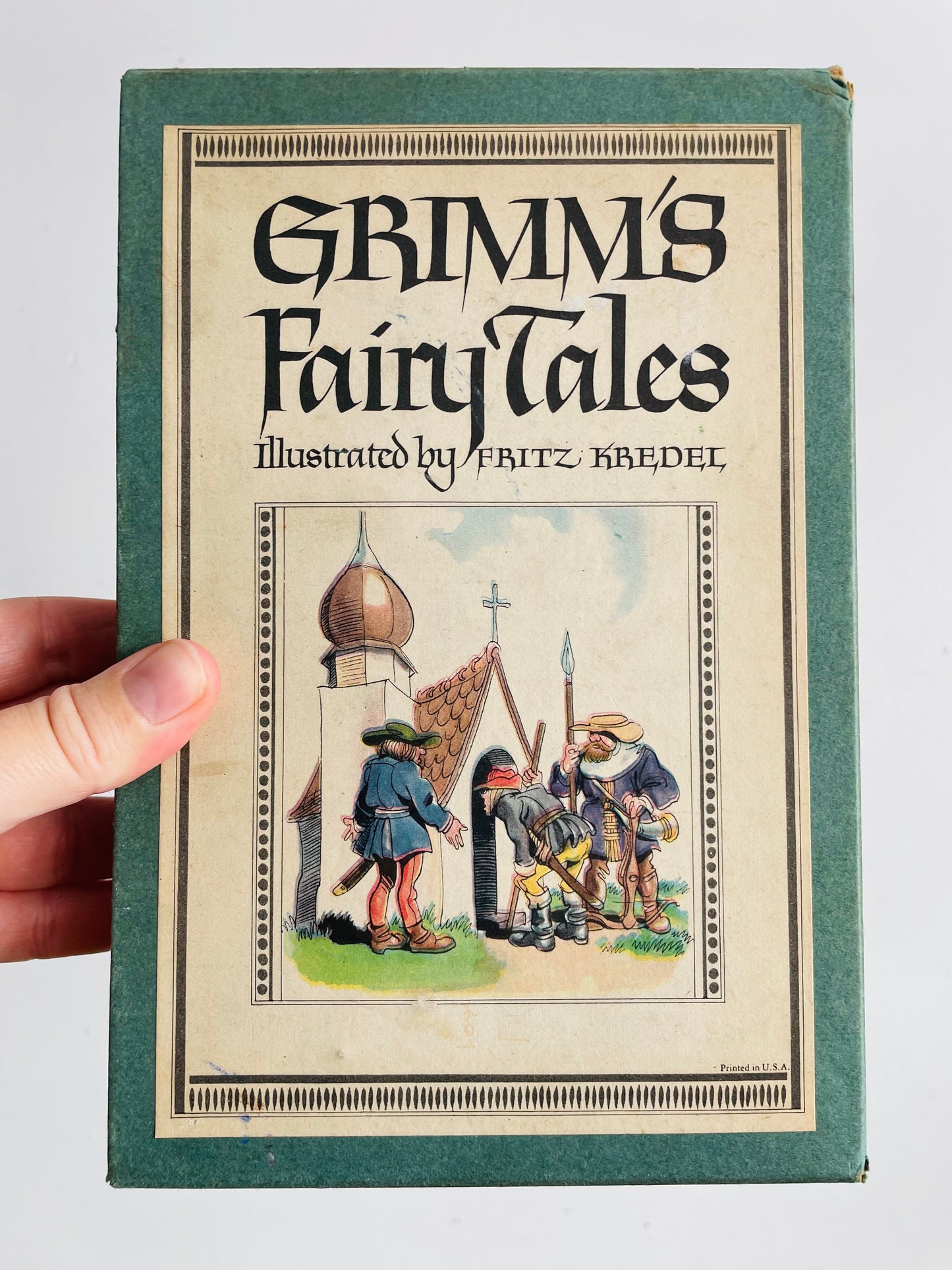 Vintage Grimms' Fairy Tales Hardcover Book in Cardboard Sleeve Holder - Illustrated by Fritz Kredel (1945)