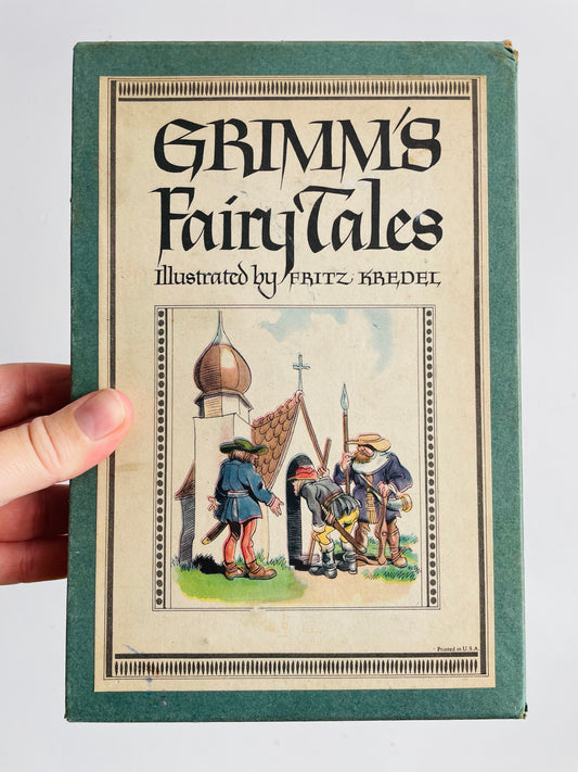 Vintage Grimms' Fairy Tales Hardcover Book in Cardboard Sleeve Holder - Illustrated by Fritz Kredel (1945)