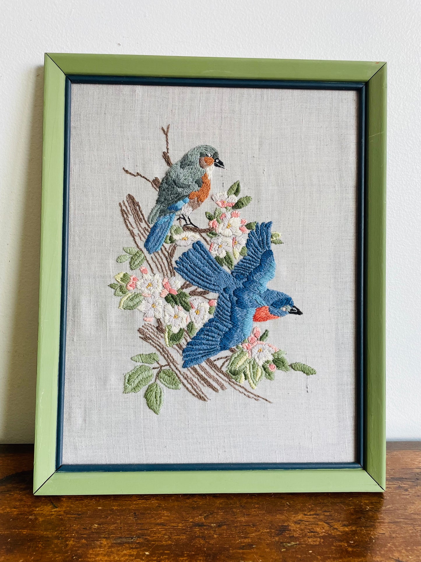 Blue Birds & Flower Blossoms Embroidery Picture