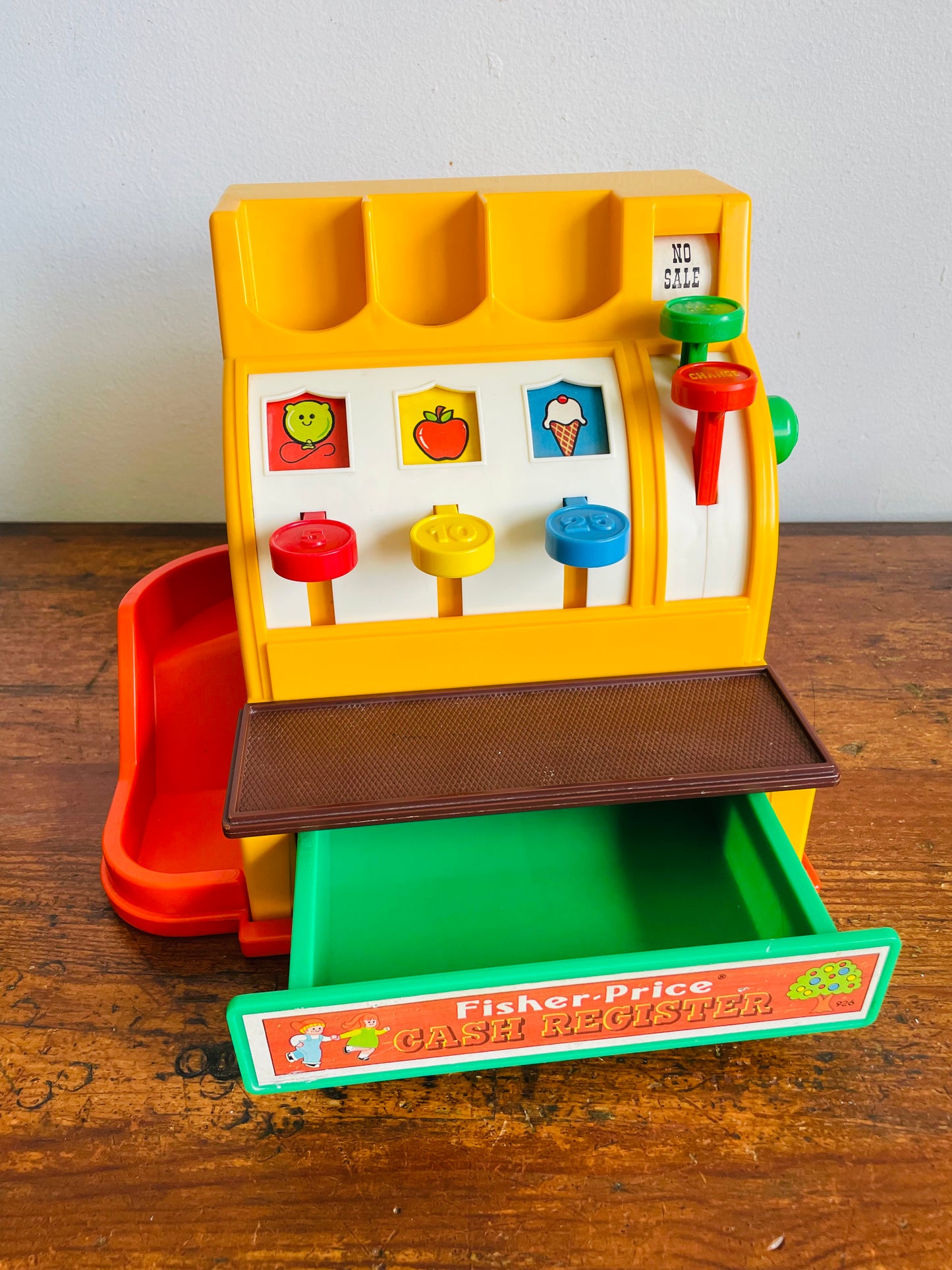 Vintage 1974 Fisher Price Toys Cash Register - Includes 6 Coins - Buttons, Bell, Drawer - Tested / Works!