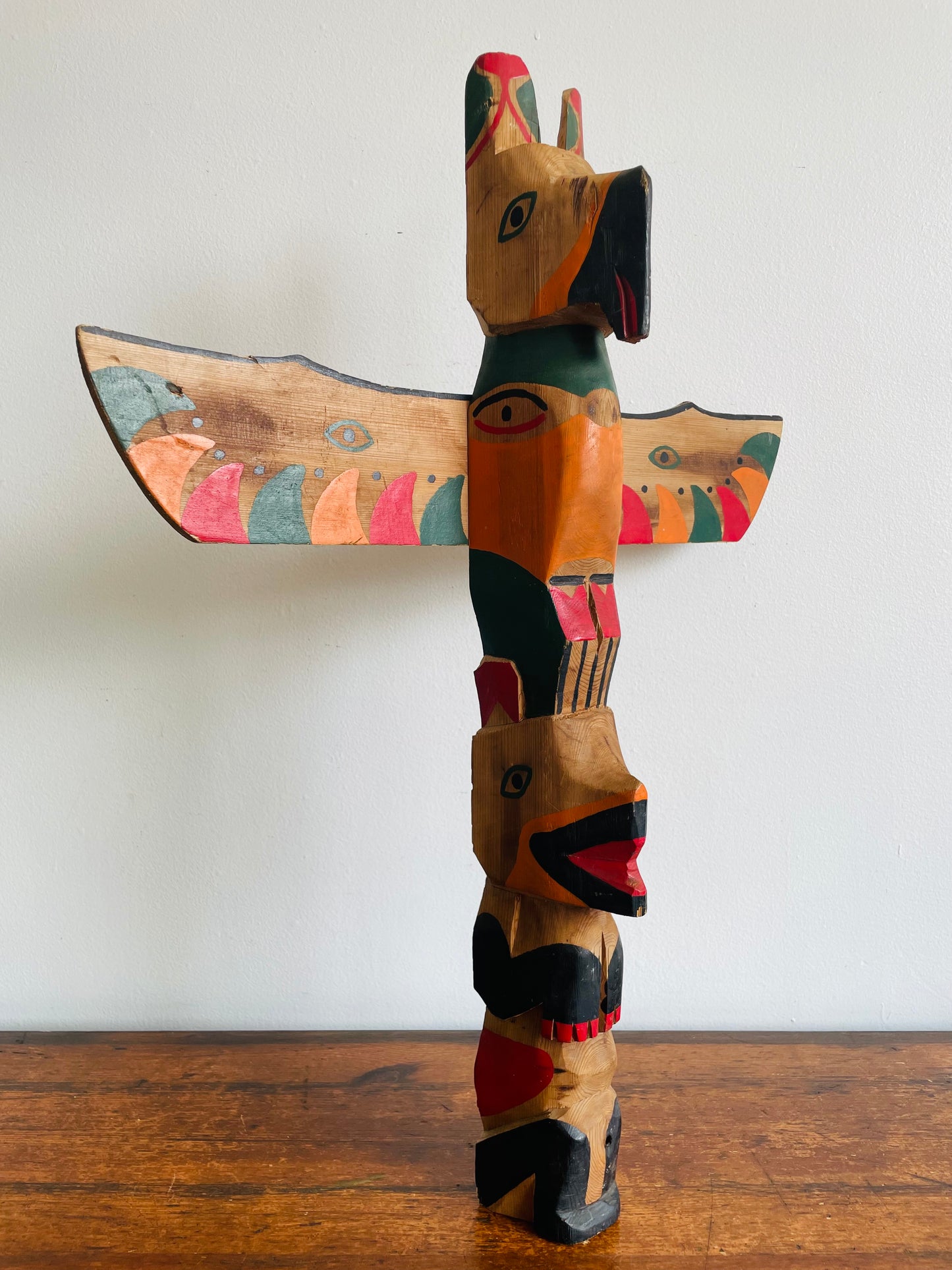 Handmade & Painted Carved Wood Totem Pole