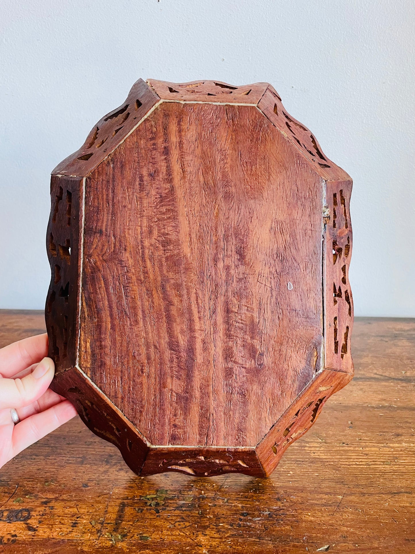 Vintage Carved Indian Rosewood Tray Dish with Inlay Design - Vanity, Bathroom, Jewellery, Candle, Etc.
