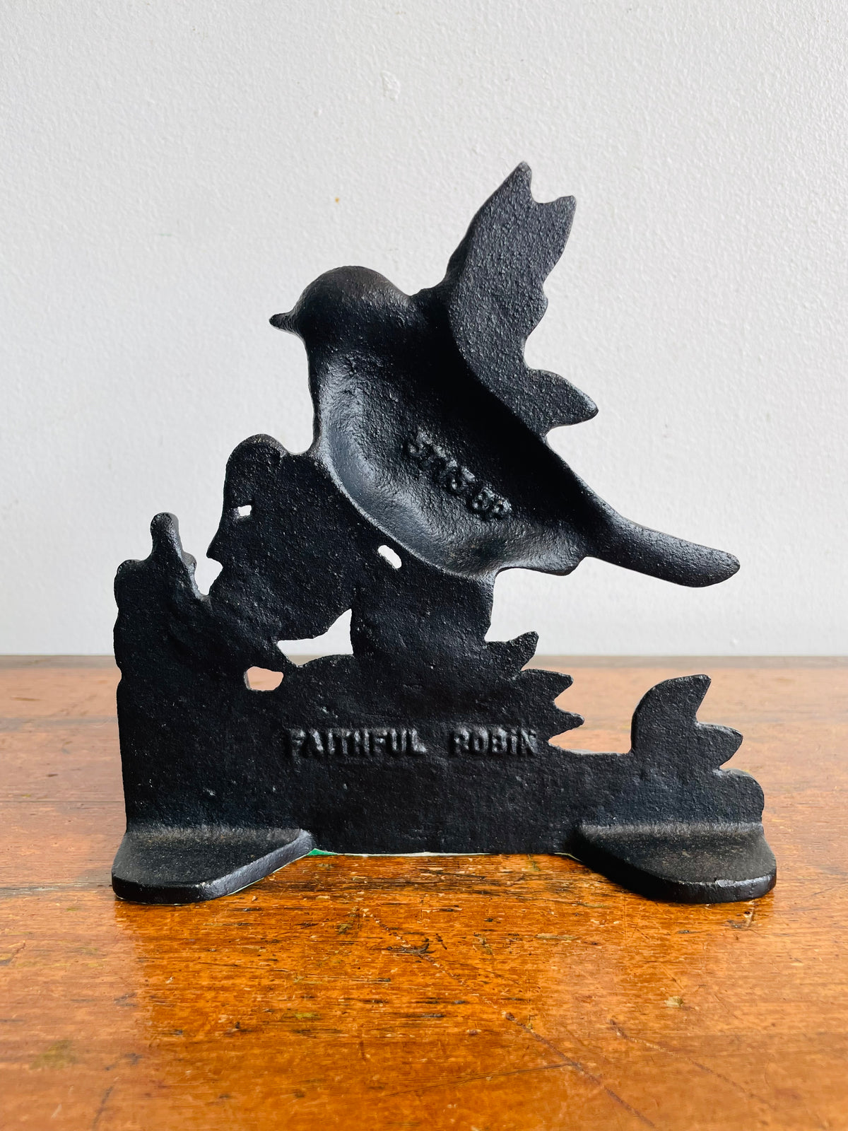 Vintage Heavy Black Cast Iron Faithful Robin Bird Doorstop or Bookend