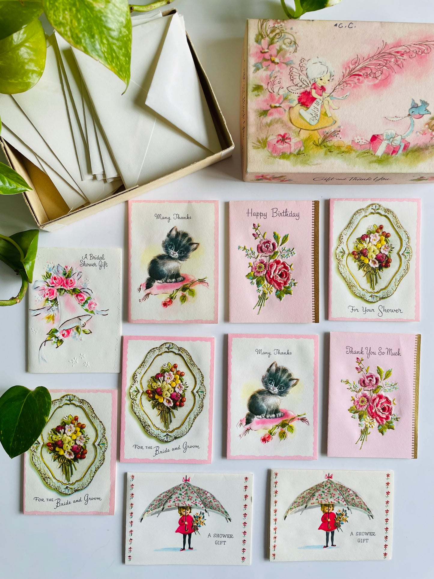 Vintage Box of Absolutely Adorable Unused Mini Cards - Thank You, Birthday, Shower, Wedding - Set of 10 with Envelopes