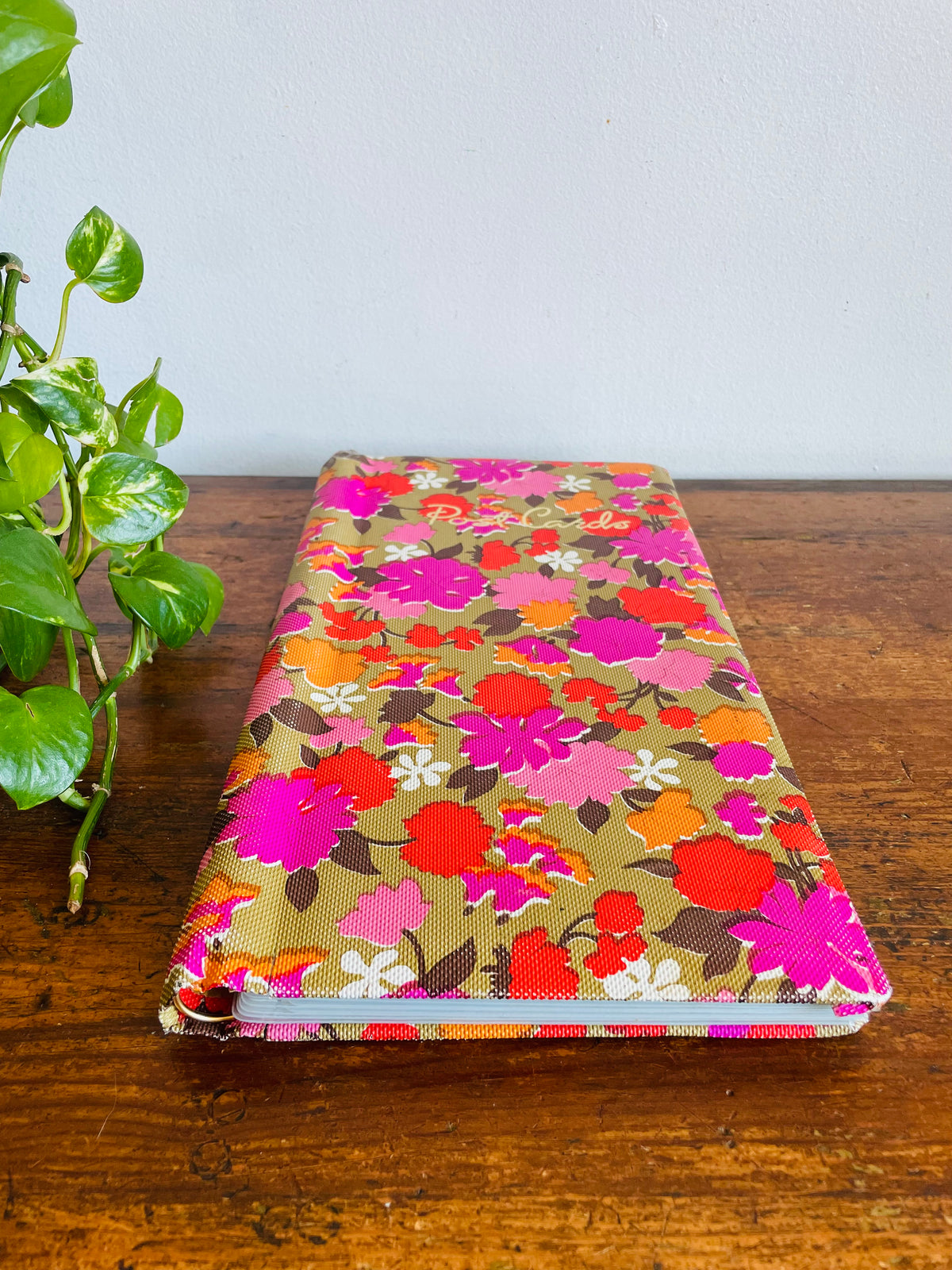 Vintage Groovy Flower Power Postcard Photo Album Scrapbook with Bright & Fun Floral Design - Made in Hong Kong - As-Is