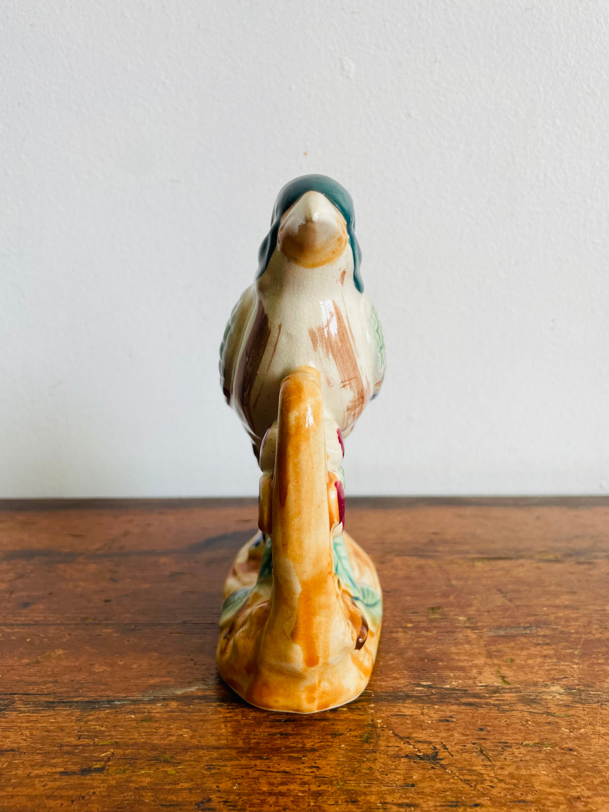 Vintage 1950s/60s Hand Painted Florart Ceramic Bird on Branch with Flowers Vase Planter