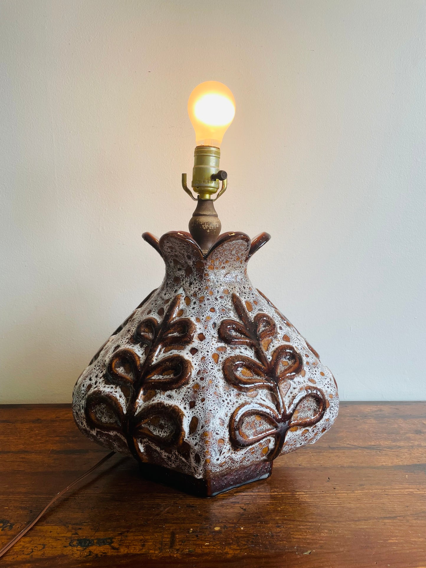 Mid-Century Fat Lava Glazed Flower Lamp by Quebec Ceramist Maurice Chalvignac