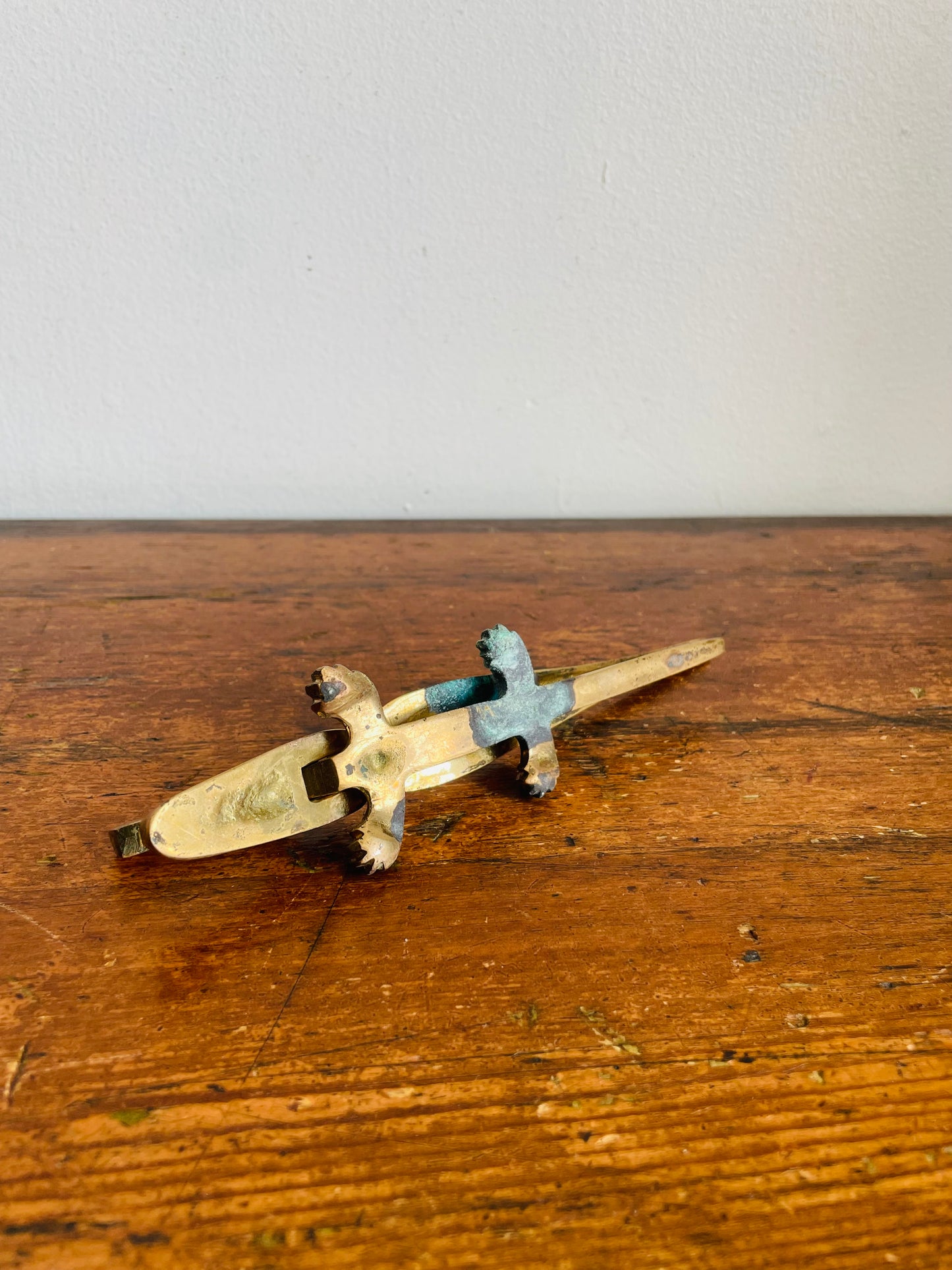 Vintage Solid Brass Alligator Nutcracker with Tarnish / Sold As-Is